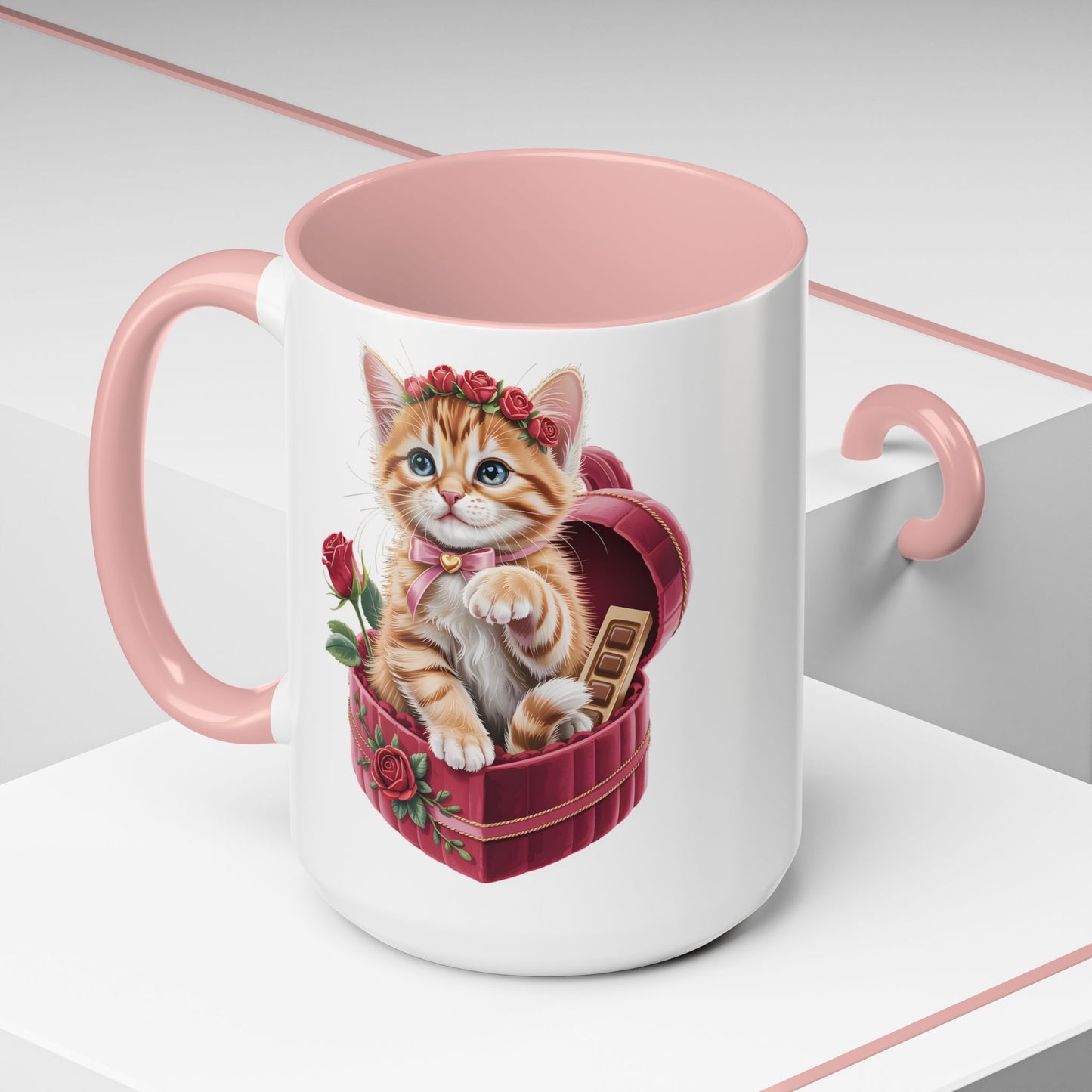 Cute Kitten Valentine Mug – Adorable Cat Illustration Coffee Cup, Romantic Gift for Cat Lovers (11oz / 15oz) - 14773