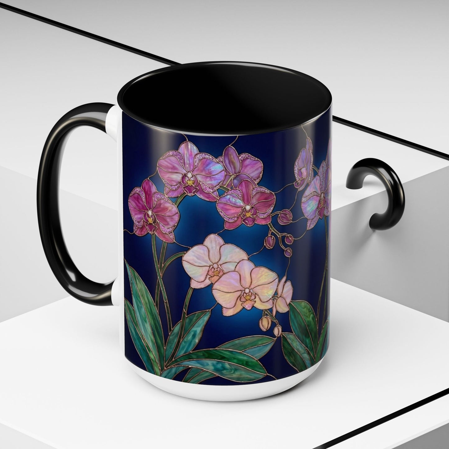 Orchid Bloom Accent Mug — Stained Glass Design (11/15oz) - 14579