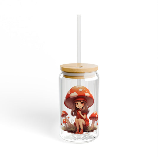 Mushroom Girl,  Customizable - Sipper Glass, 16oz - 10873