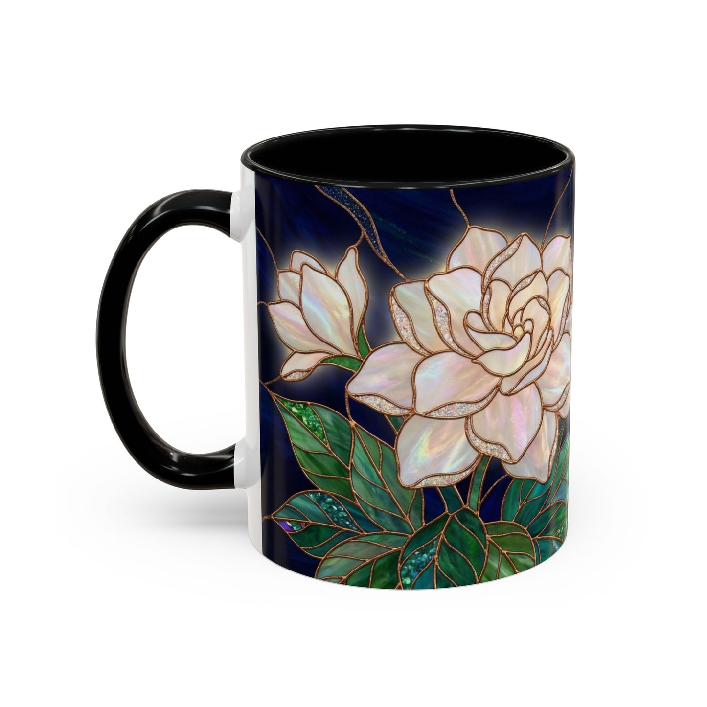 Gardenia Floral Accent Coffee Mug  - Stained-Glass Design (11/15oz) - 14567