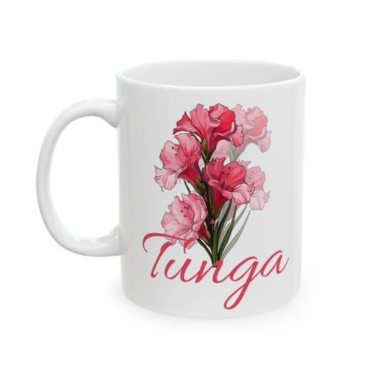 Happy Birthday Ceramic Mug, August Born, Birh Flower Gladiolus, 11oz & 15oz Sizes - 14211