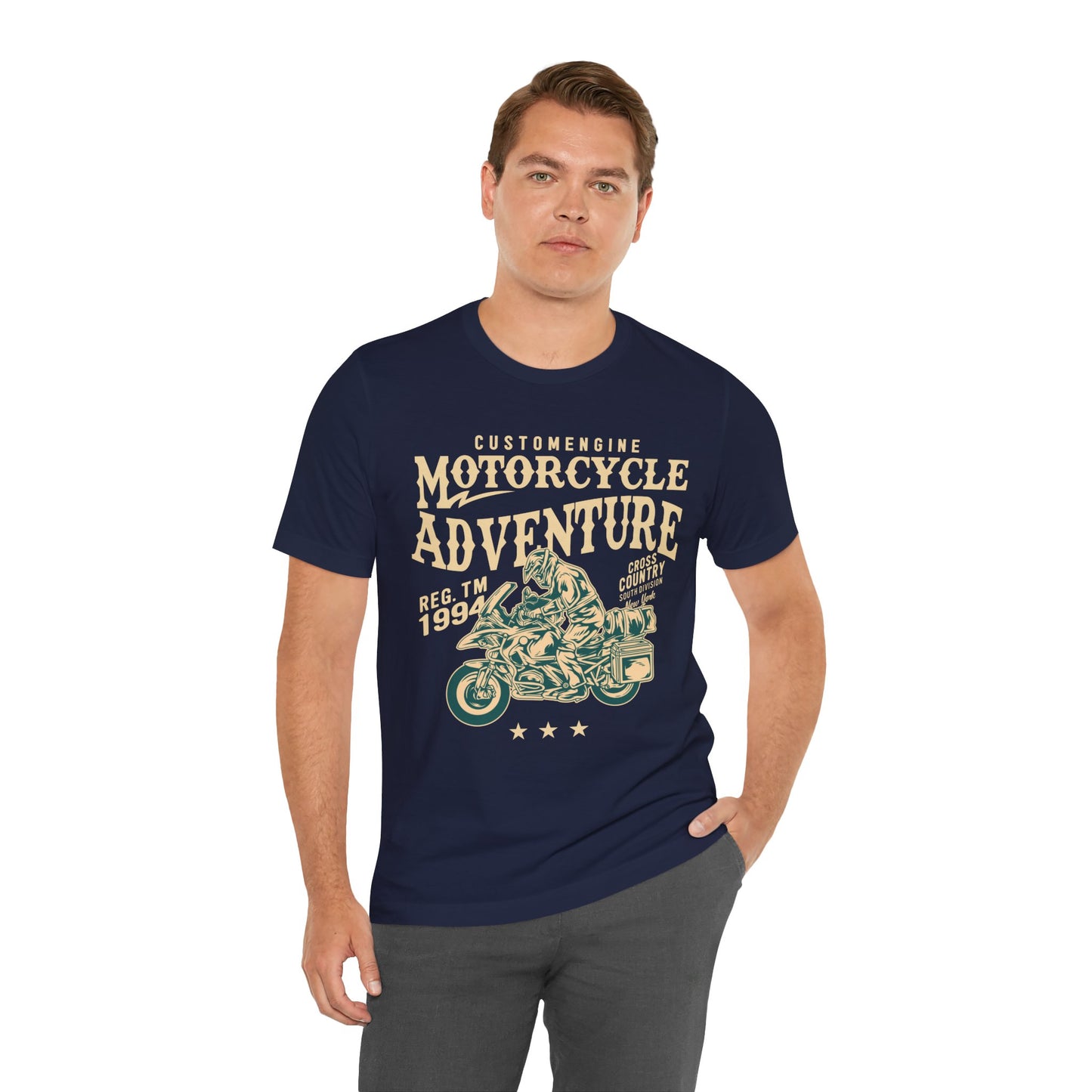 Custom Engine, Motorcycle Adventure - Unisex Jersey Short Sleeve Tee - 13146