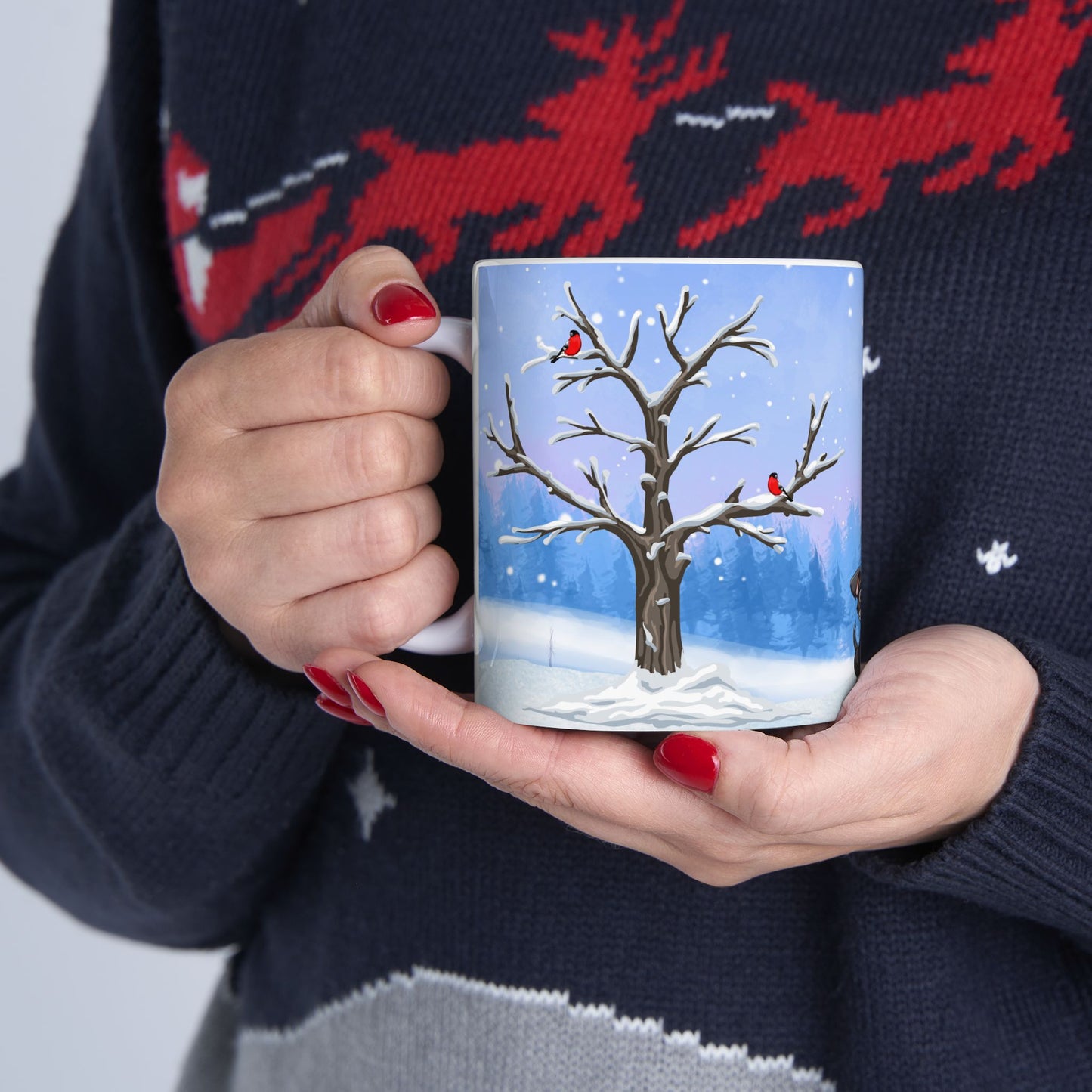 Winter Tree, Snowman & Puppy - Ceramic Mug, (11oz, 15oz) - 10398