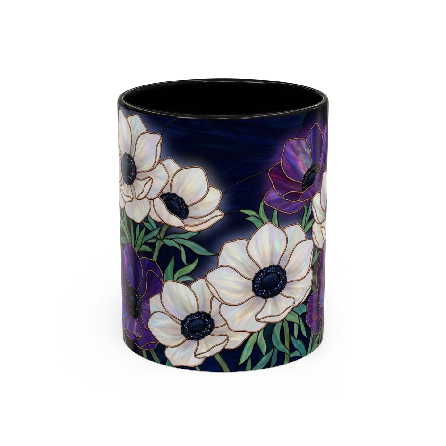 Floral Anemone Accent Coffee Mug — Stained Glass Design 11/15oz - 14552