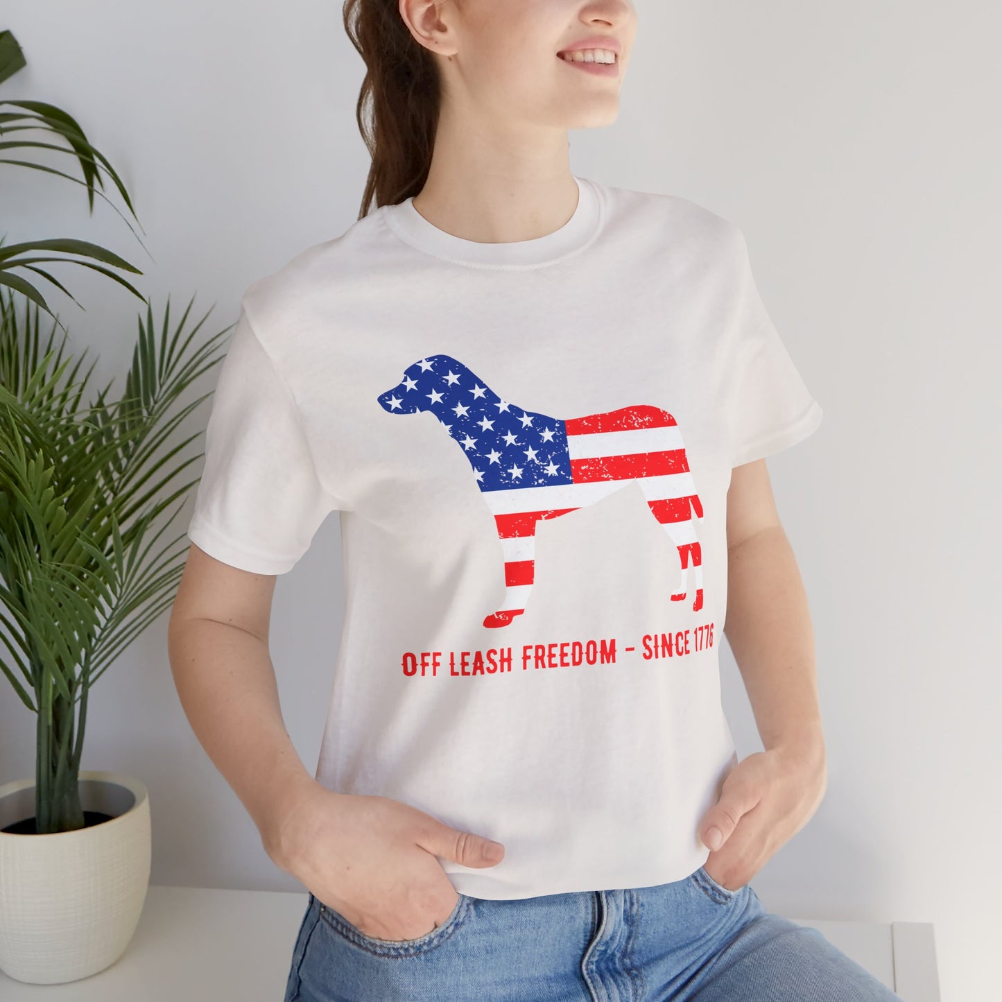 Patriotic Dog Lover Tee | Off Leash Freedom T-shirt, Dog Graphic Shirt, Fourth of July Gift, Casual Wear, Pet Lover Apparel - 13790