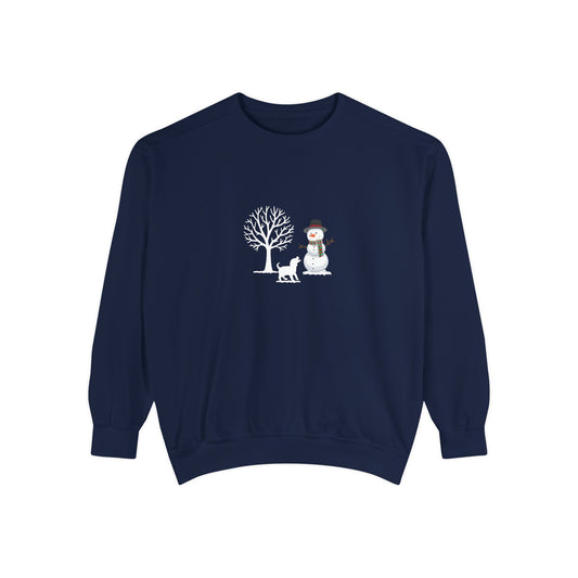 Winter Tree, Snowman, Puppy - Unisex Garment-Dyed Sweatshirt - 10261