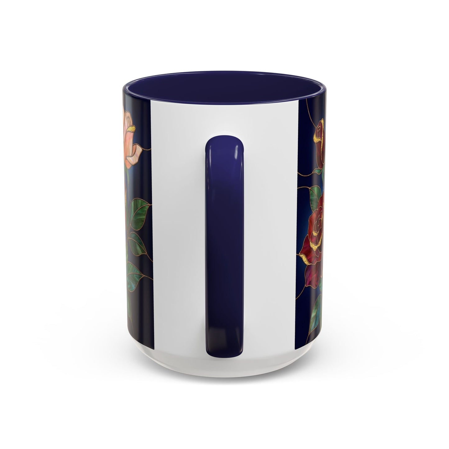 Rose Floral Accent Coffee Mug – Stained Glass Design (11/15oz) - 14551