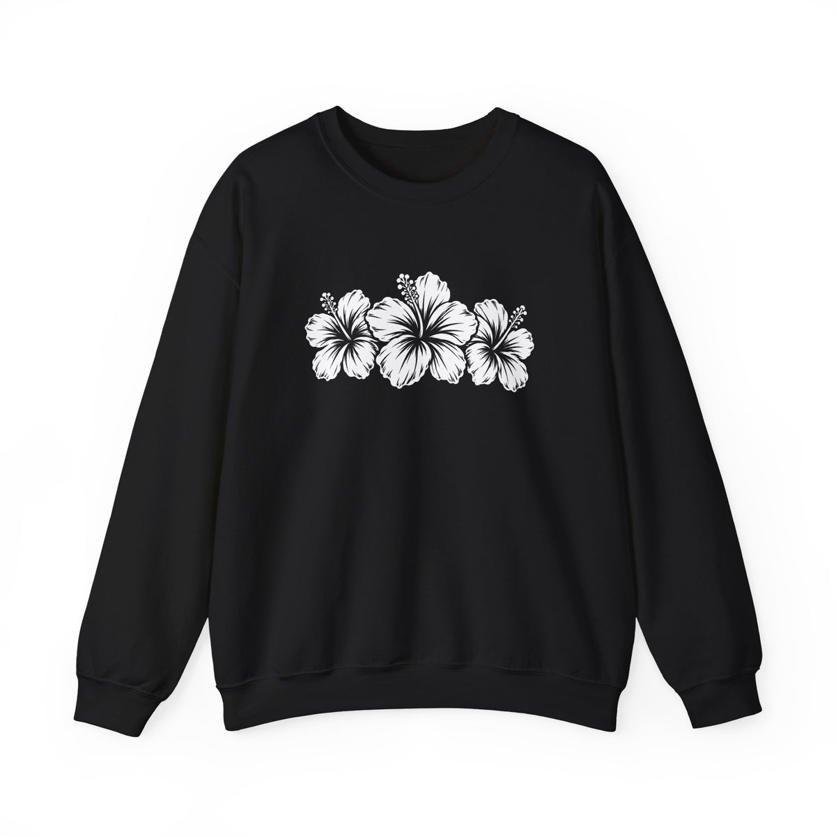 Hibiscus Floral Crewneck Sweatshirt,  Tropical Flower Graphic - 14996