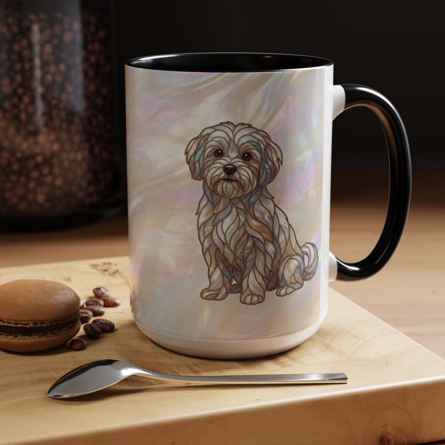 Maltese Dog Accent Coffee Mug – Stained Glass Design 11/15oz - 14642