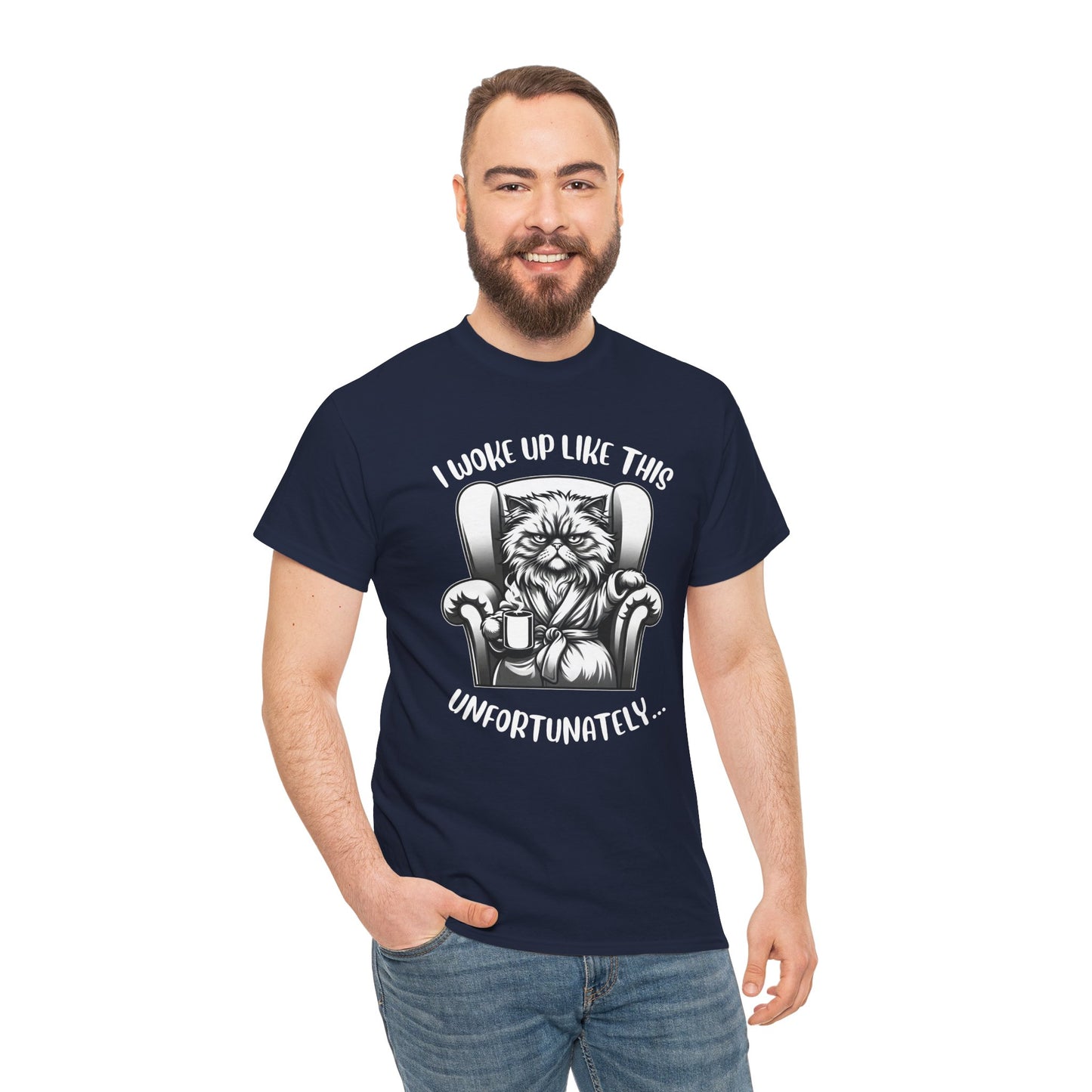 Funny Grumpy Cat T-Shirt – “I Woke Up Like This… Unfortunately” Graphic Tee- 14843