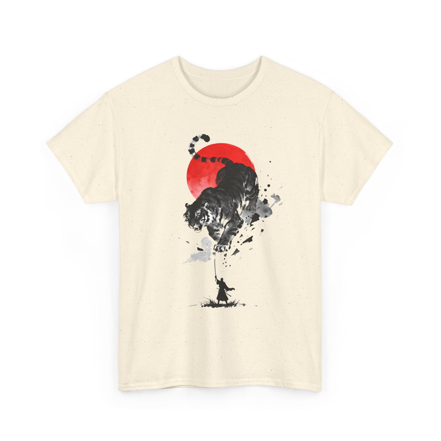 Tiger Spirit T-Shirt – Japanese Ink Tiger & Red Sun Samurai Graphic Tee - 14912