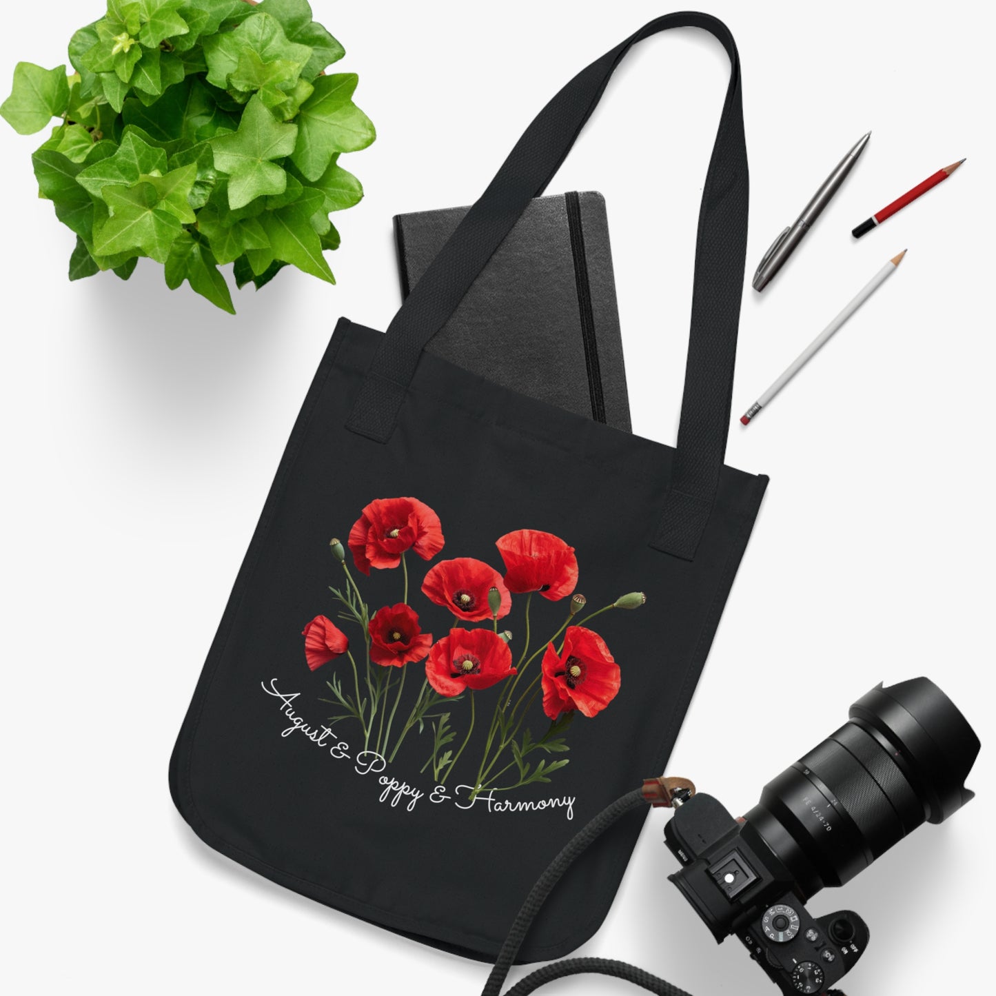 Happy Birthday August, Poppy - Customized Organic Canvas Tote Bag