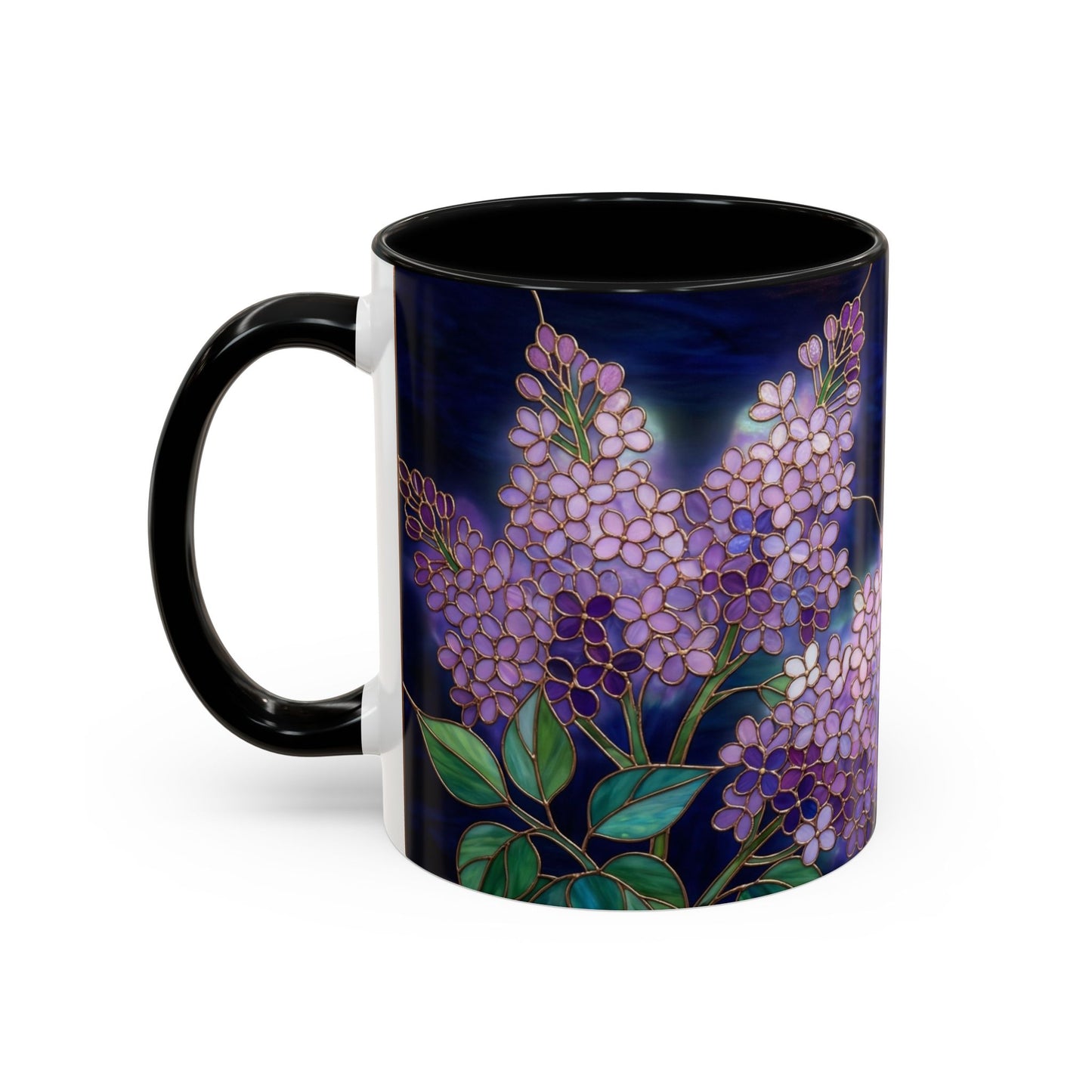 Lilac Blossoms Accent Coffee Mug — Stained Glass Design (11/15 oz) - 14574