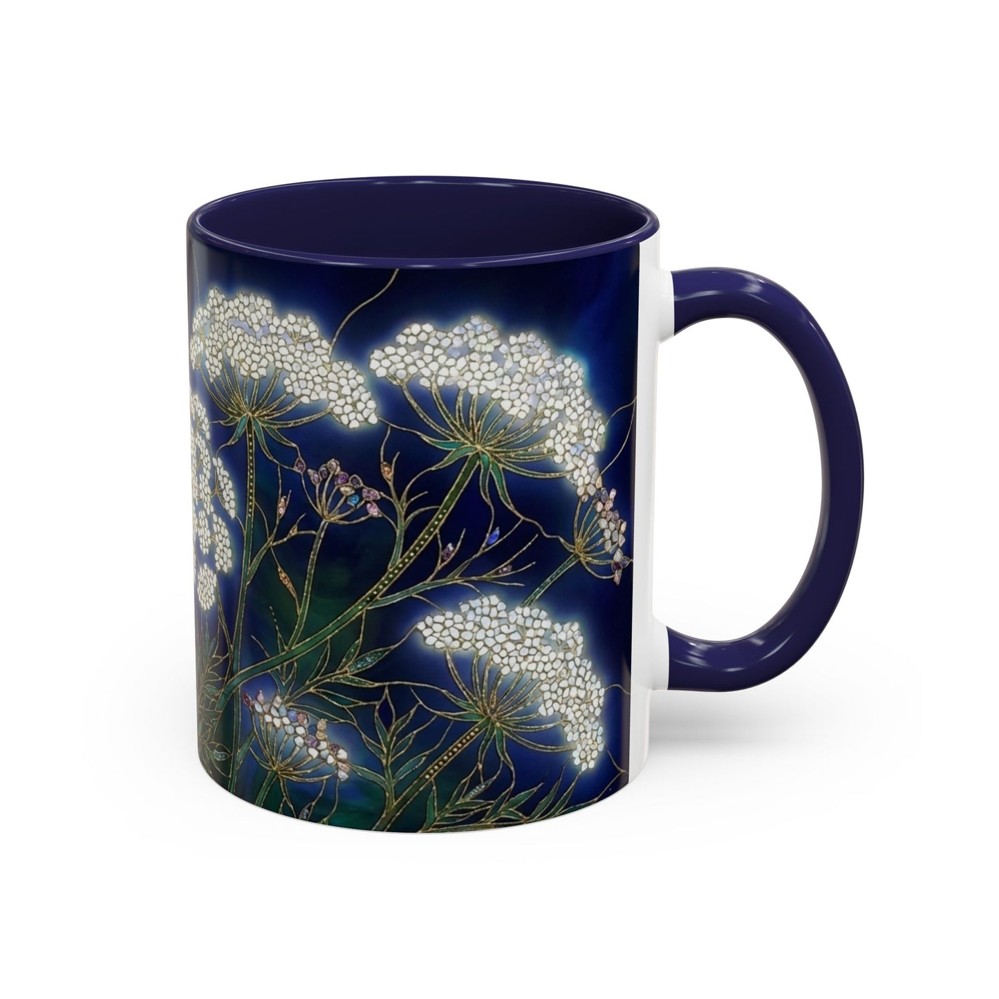 Queen Anne's Lace Floral Coffee Mug — Stained Glass Design (11/15oz) - 14583
