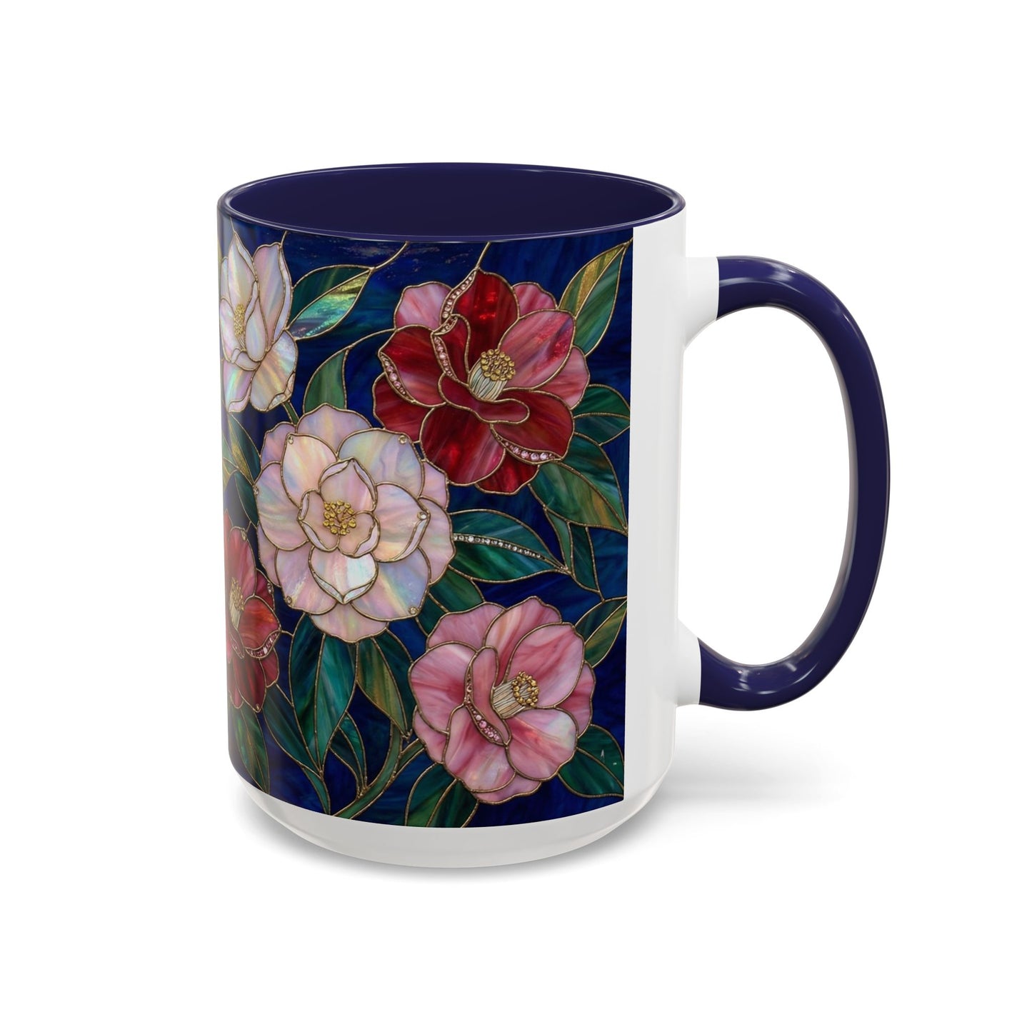 Camellia Floral Accent Coffee Mug — Stained Glass Design (11/15oz) - 14558