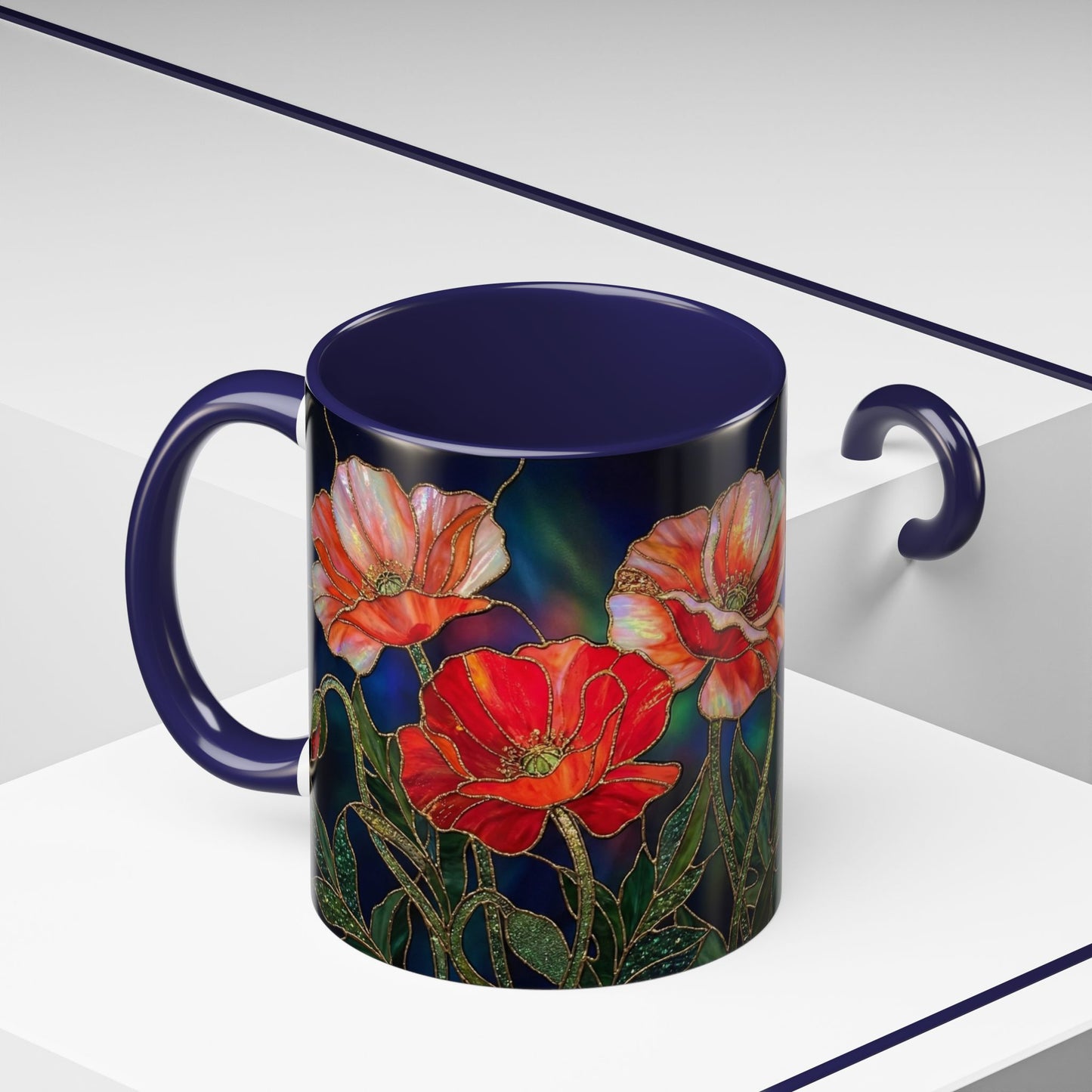 Poppy Floral Accent Coffee Mug — Stained Glass Design 11/15oz - 14582