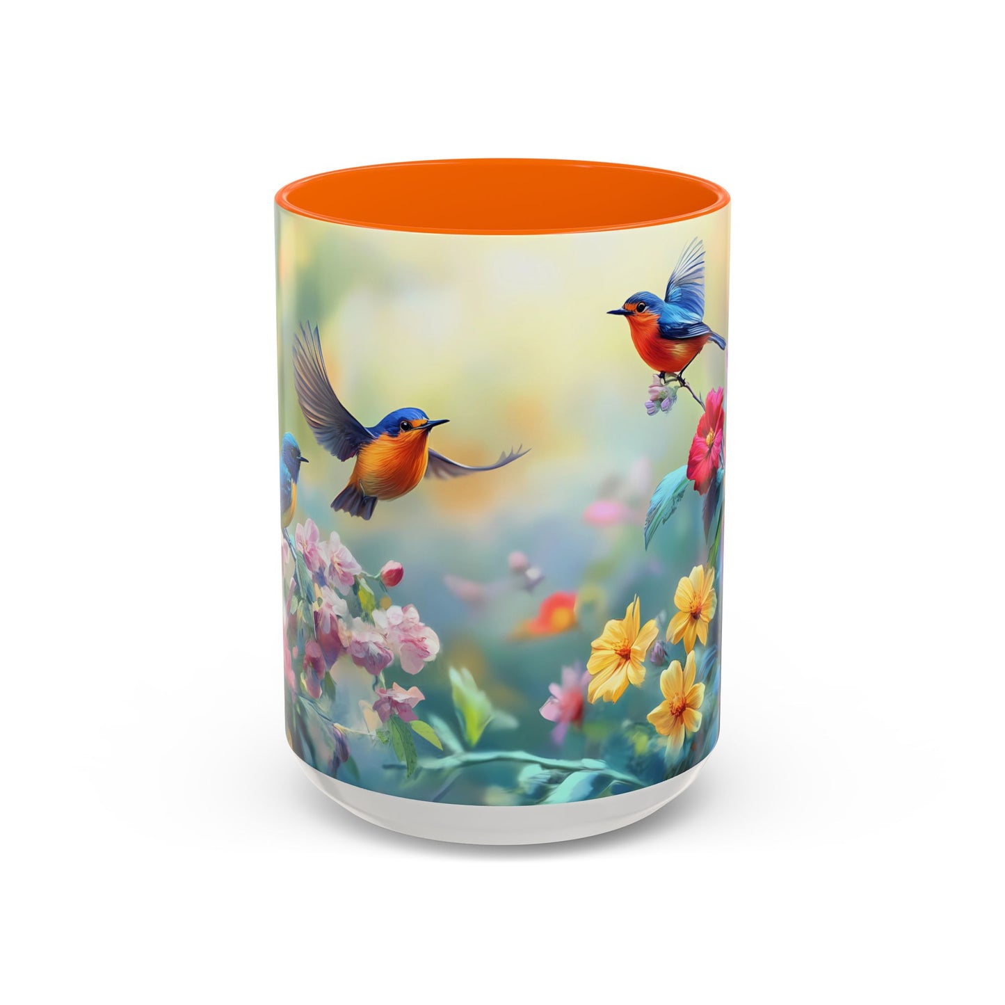 Charming Nature-Inspired Accent Coffee Mug with Colorful Birds & Flowers - 11913