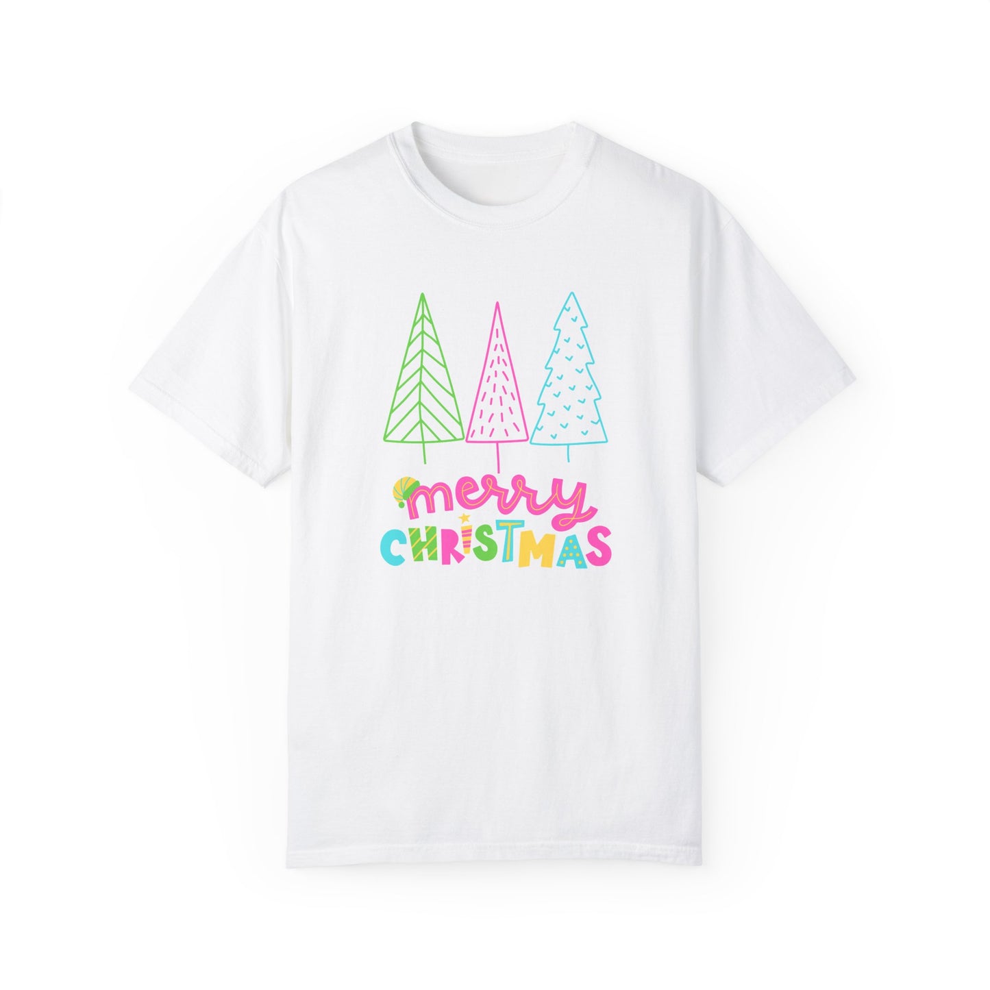 Trees, Merry Christmas - Unisex Garment-Dyed T-shirt - 10535