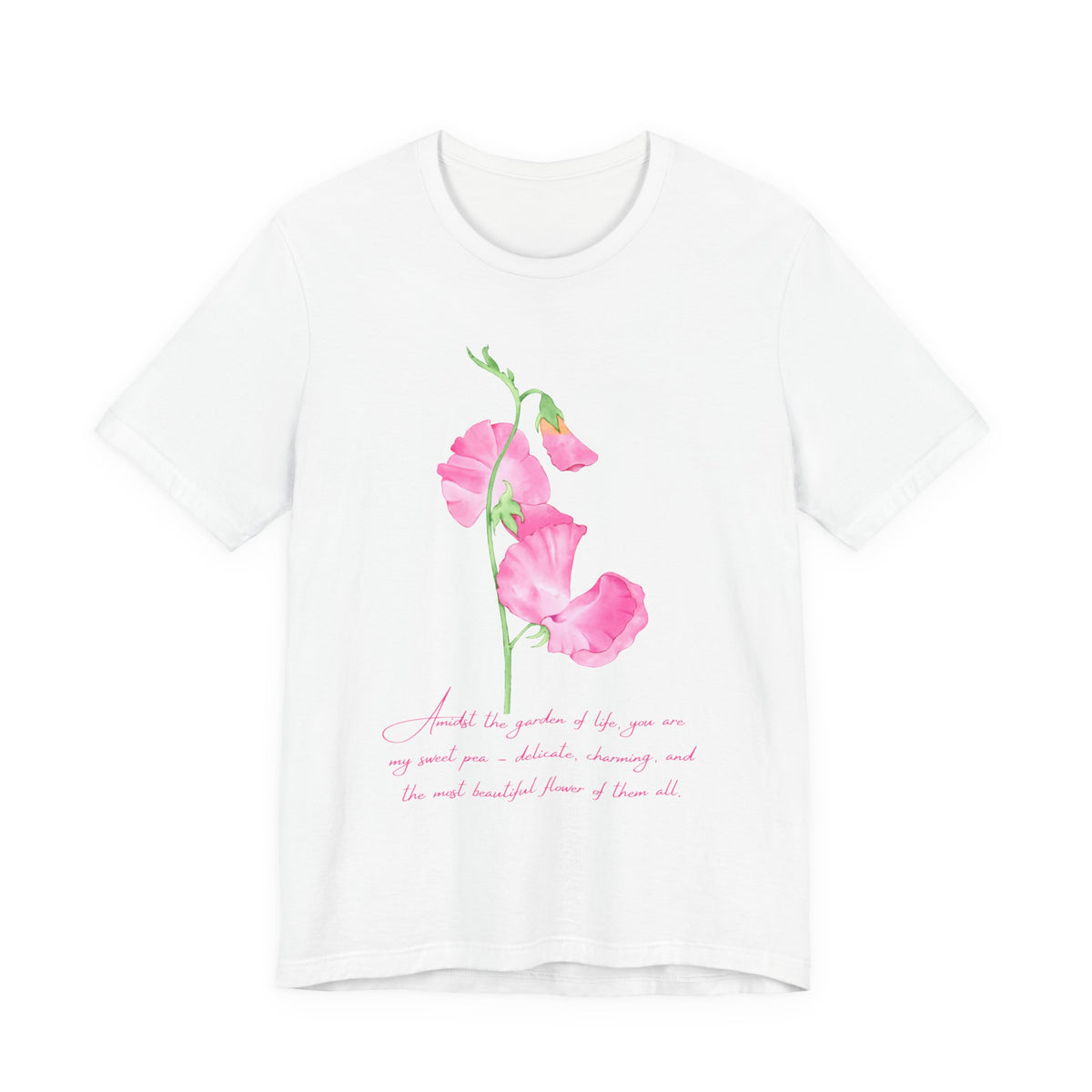 Sweet Pea Floral T-Shirt, Pink Watercolor Flower Graphic Tee - 14962