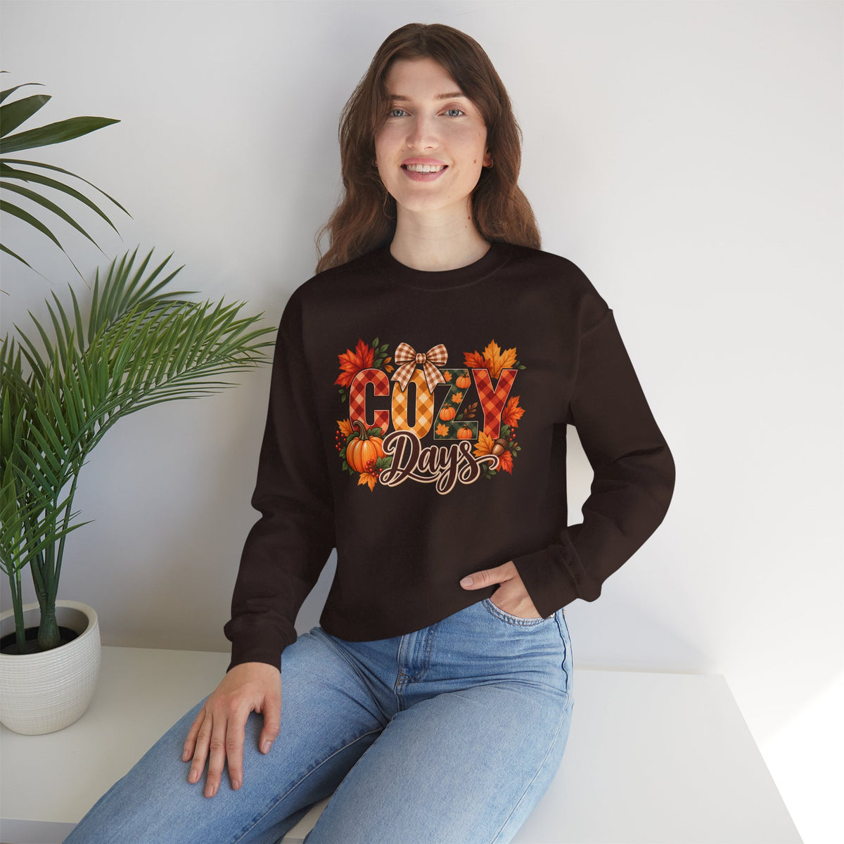Cozy Days Sweatshirt,  Fall Pumpkin & Plaid Crewneck - 14525