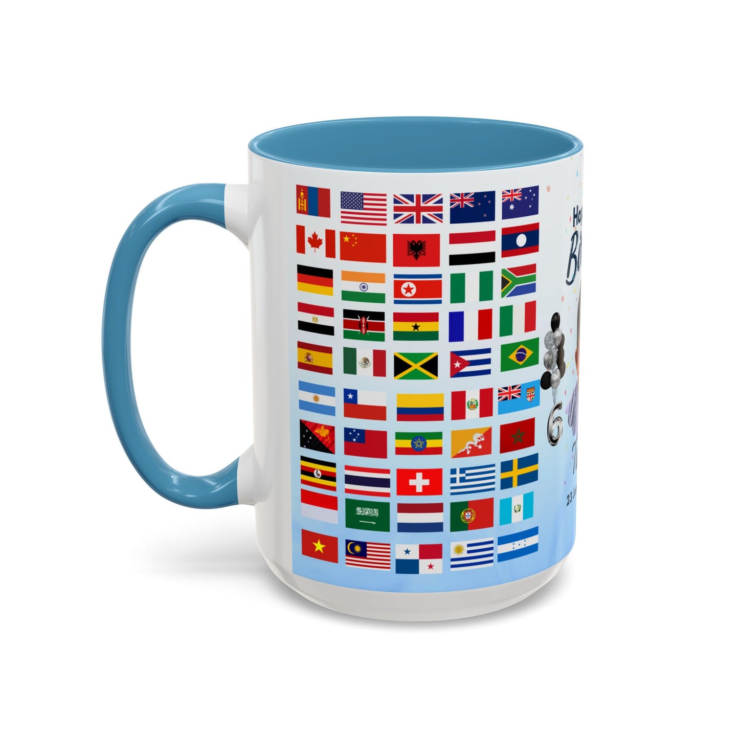 Kids, Happy Birthday, World Flag Fan, Details Customizable - Accent Coffee Mug (11, 15oz) - 11232