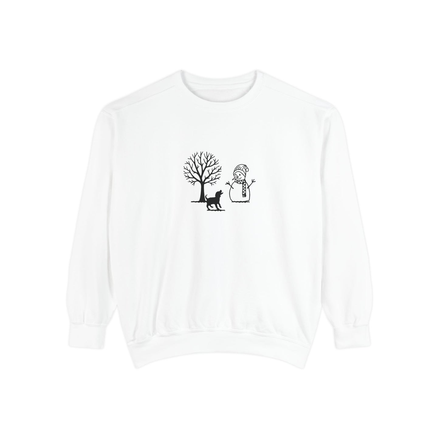 Winter Tree, Snowman, Puppy - Unisex Garment-Dyed Sweatshirt - 10261