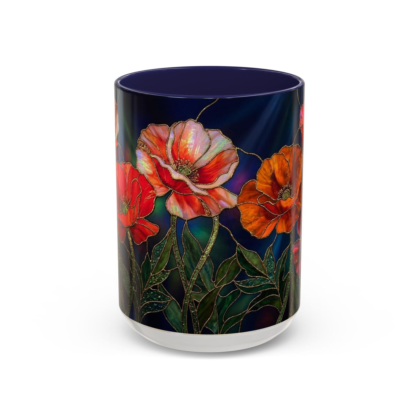 Poppy Floral Accent Coffee Mug — Stained Glass Design 11/15oz - 14582