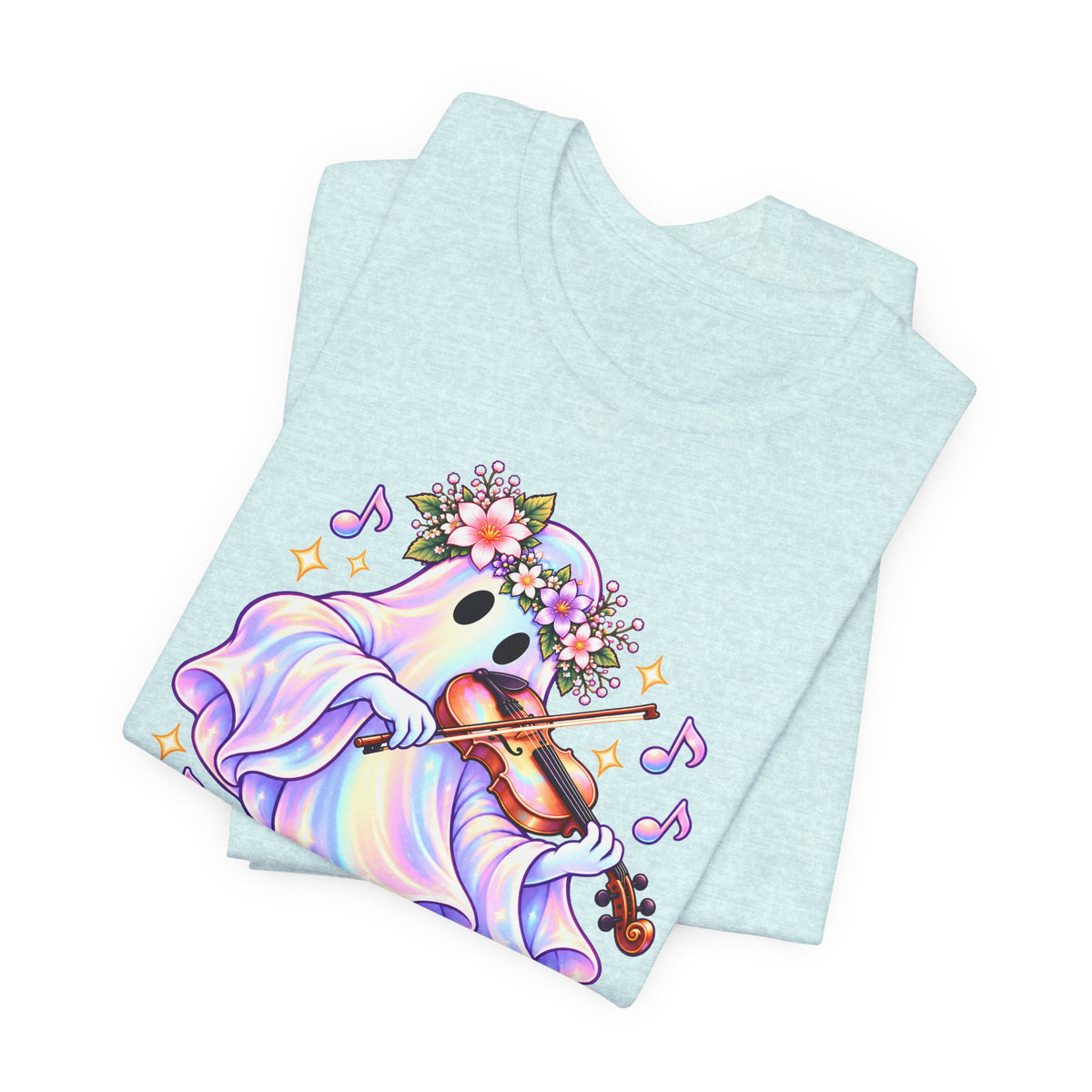 Ghost Violin T-Shirt, Cute Pastel Floral Music Lover Tee - 14528
