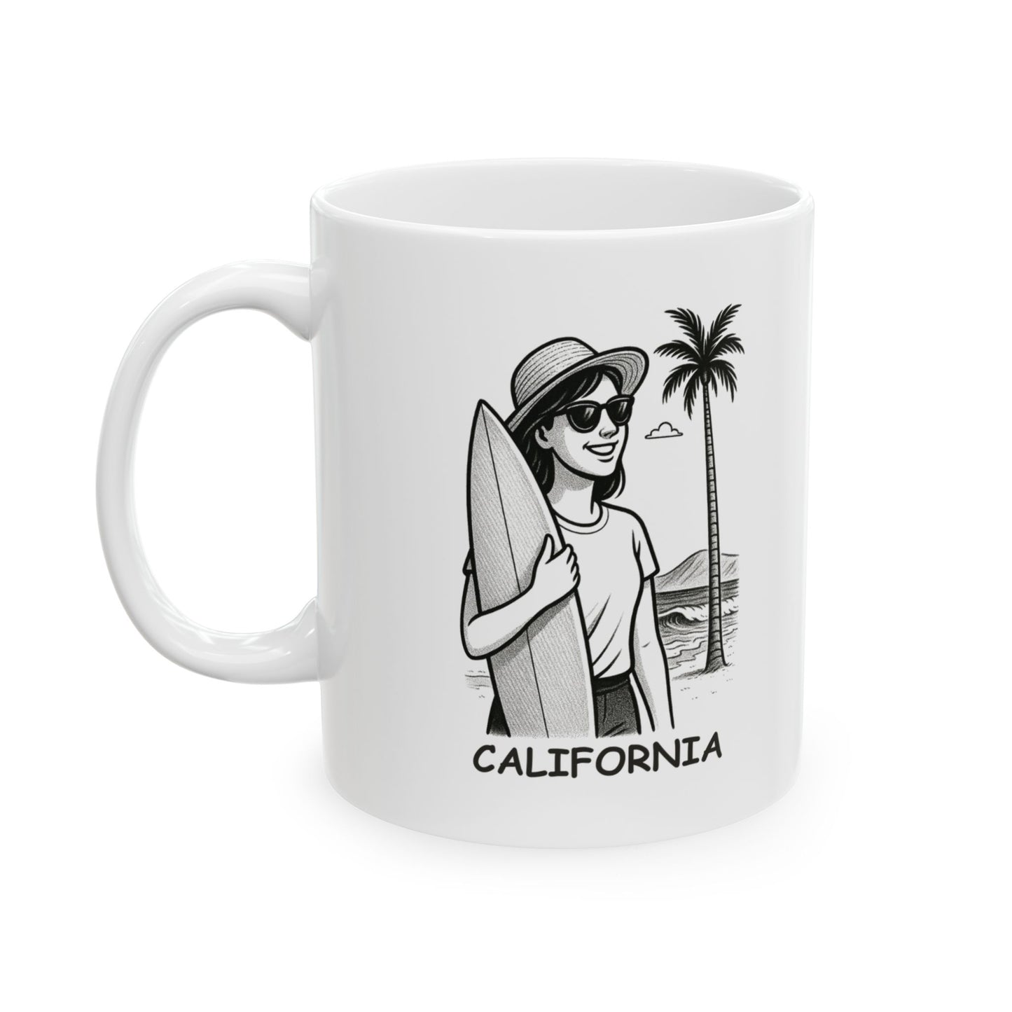 "My happy place? Anywhere with a surfboard and a beach." Ceramic Mug - (11oz, 15oz) - 12702