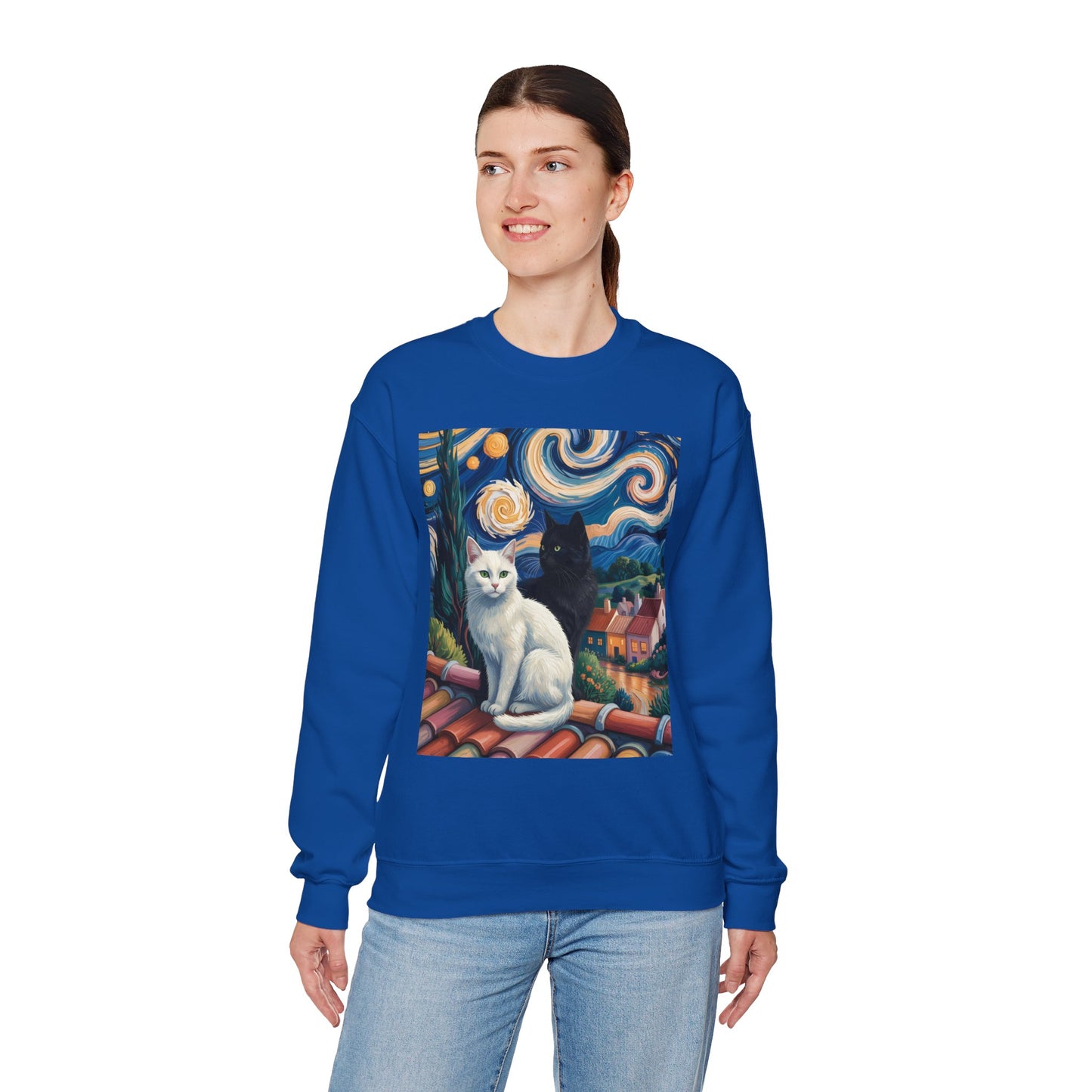 Van Gogh Style Cat Art Sweatshirt - Cozy Unisex Crewneck, Valentines Day Gift for Cat Lovers - 14761