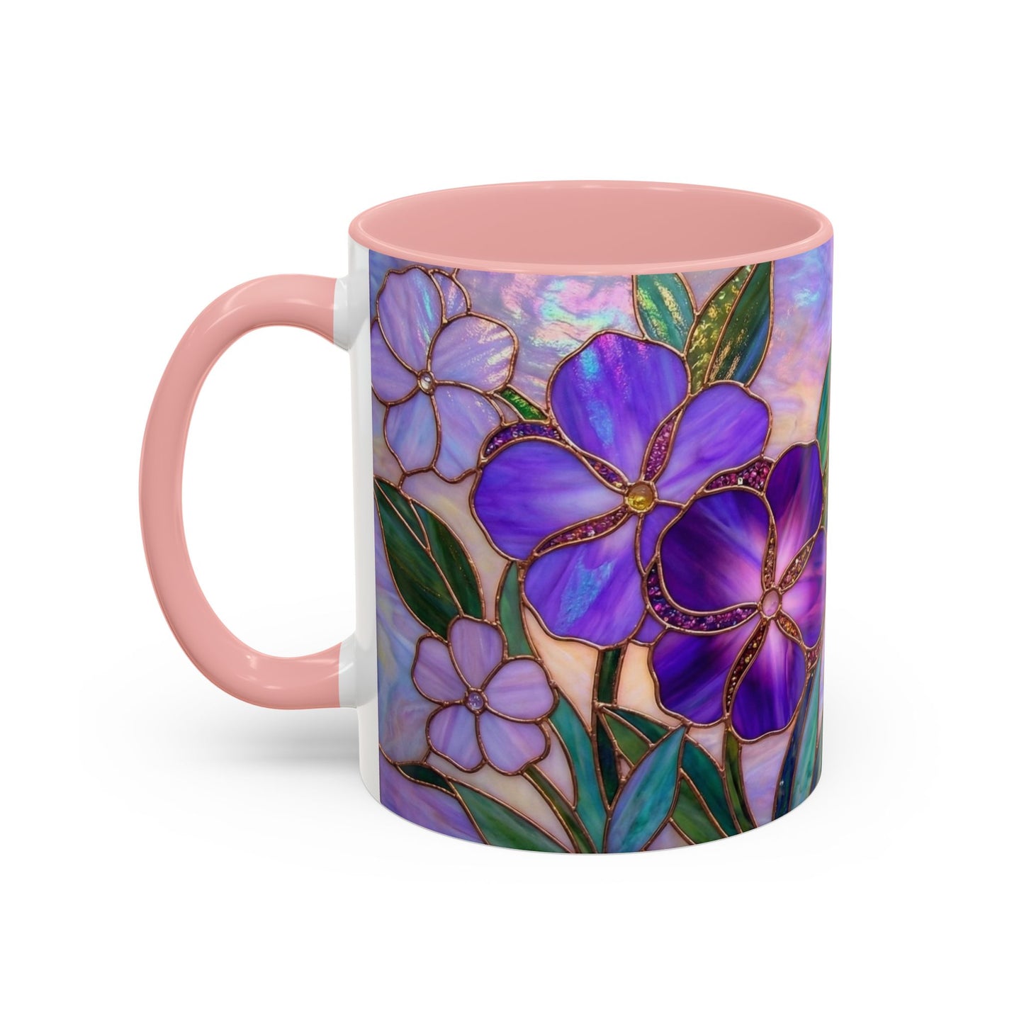 Stained Glass Violet Flowers Accent Coffee Mug, 11/15oz - 14537