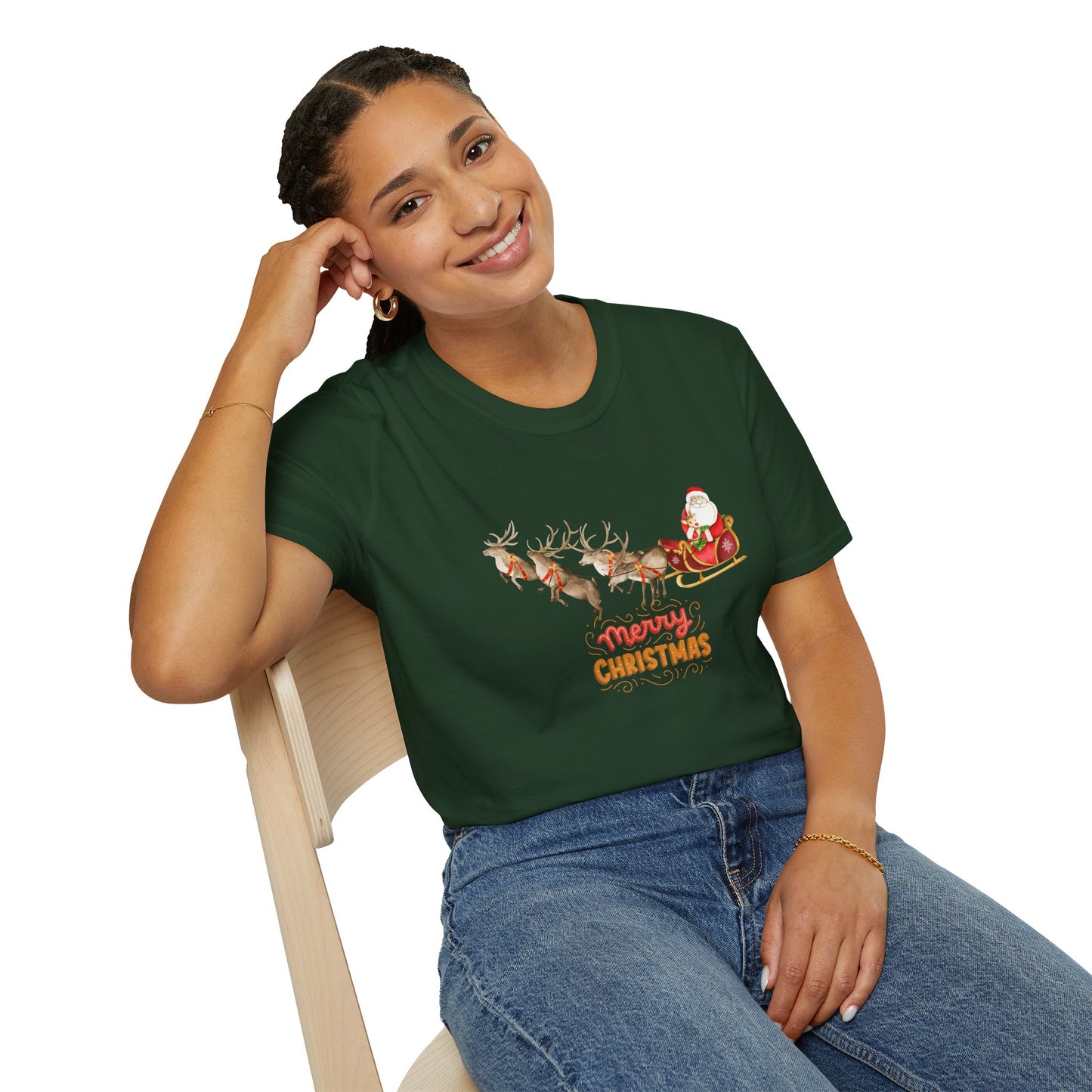 Santa & Reindeers - Unisex Softstyle T-Shirt - 10024