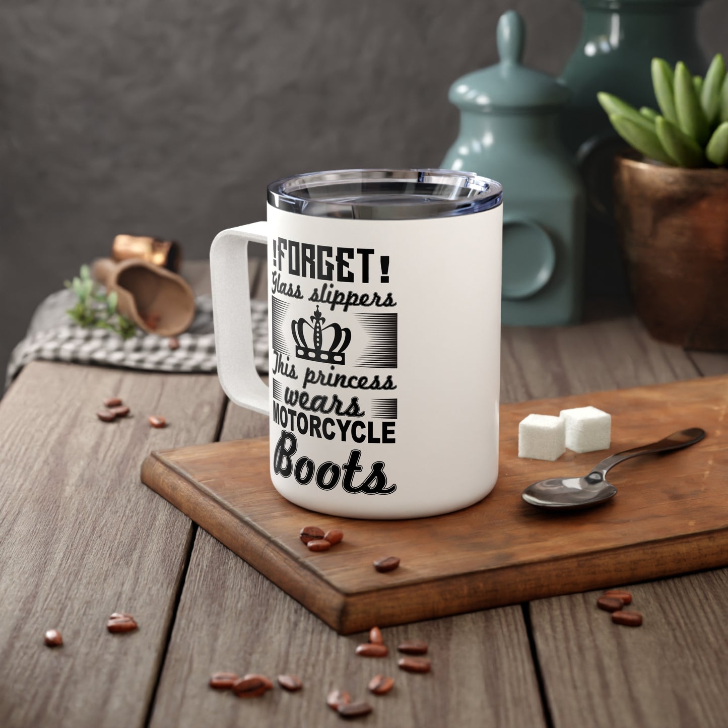 Forget Glass Slippers, This Princess Wears Motorcycle Boots - Insulated Coffee Mug, 10oz - 13513