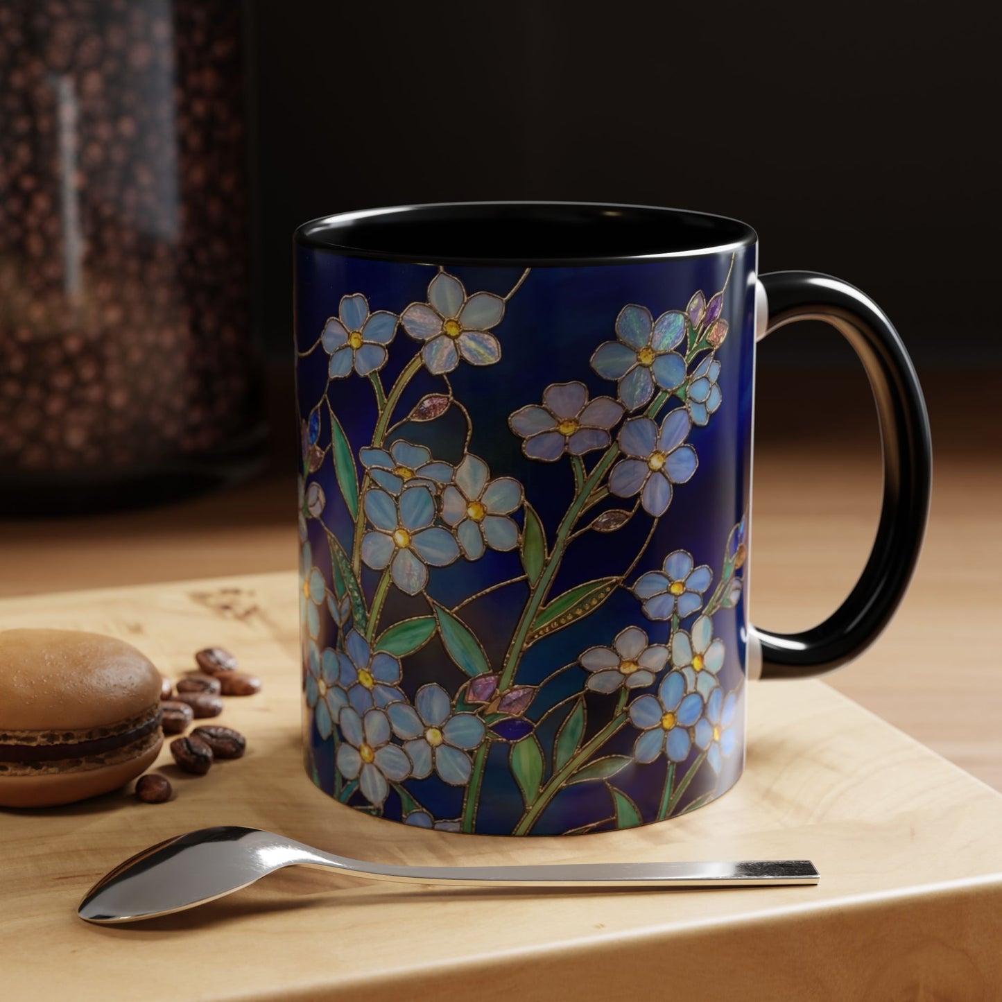 Forget-Me-Not Accent Coffee Mug — Stained Glass Design (11/15 oz) - 14564
