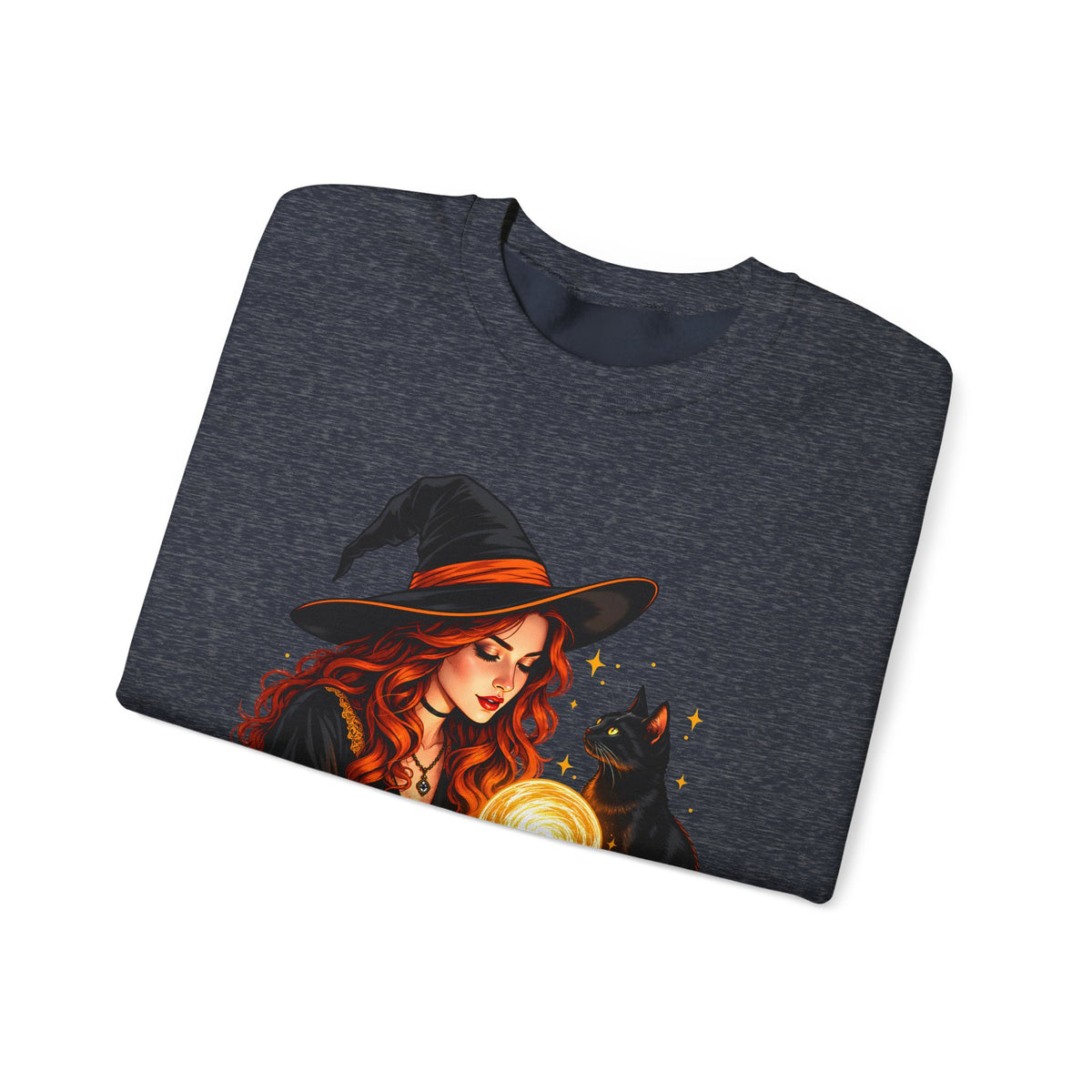 Witch Tarot Crewneck Sweatshirt, Mystic Fortune Teller & Black Cat Design - 14504