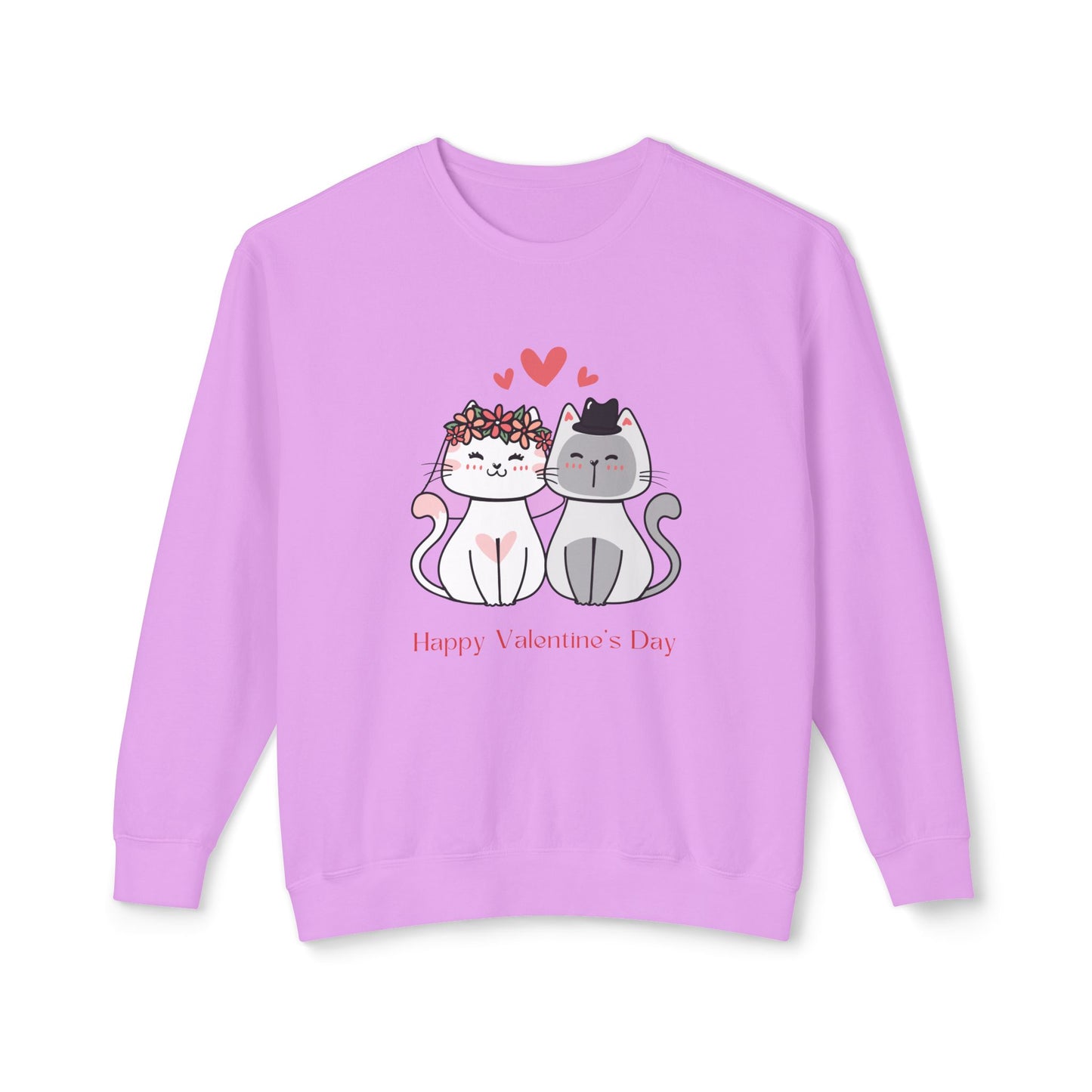 Two Cats, Happy Valentine's Day - Unisex Lightweight Crewneck Sweatshirt - 11387