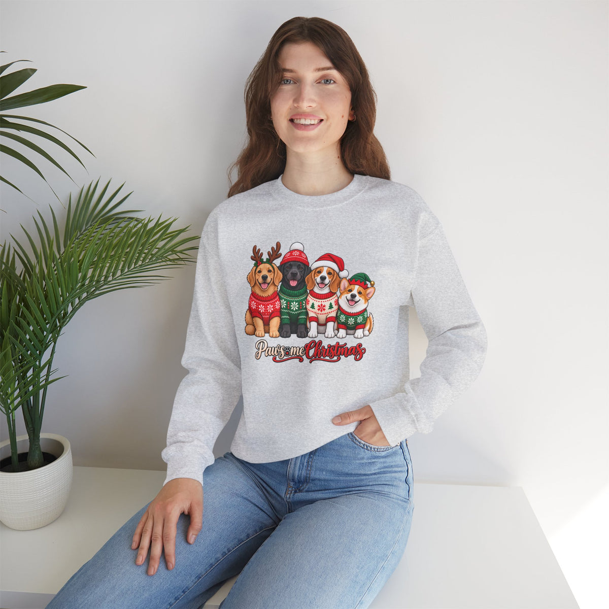 Pawsome Christmas Sweatshirt,  Cute Festive Dogs Crewneck - 14558