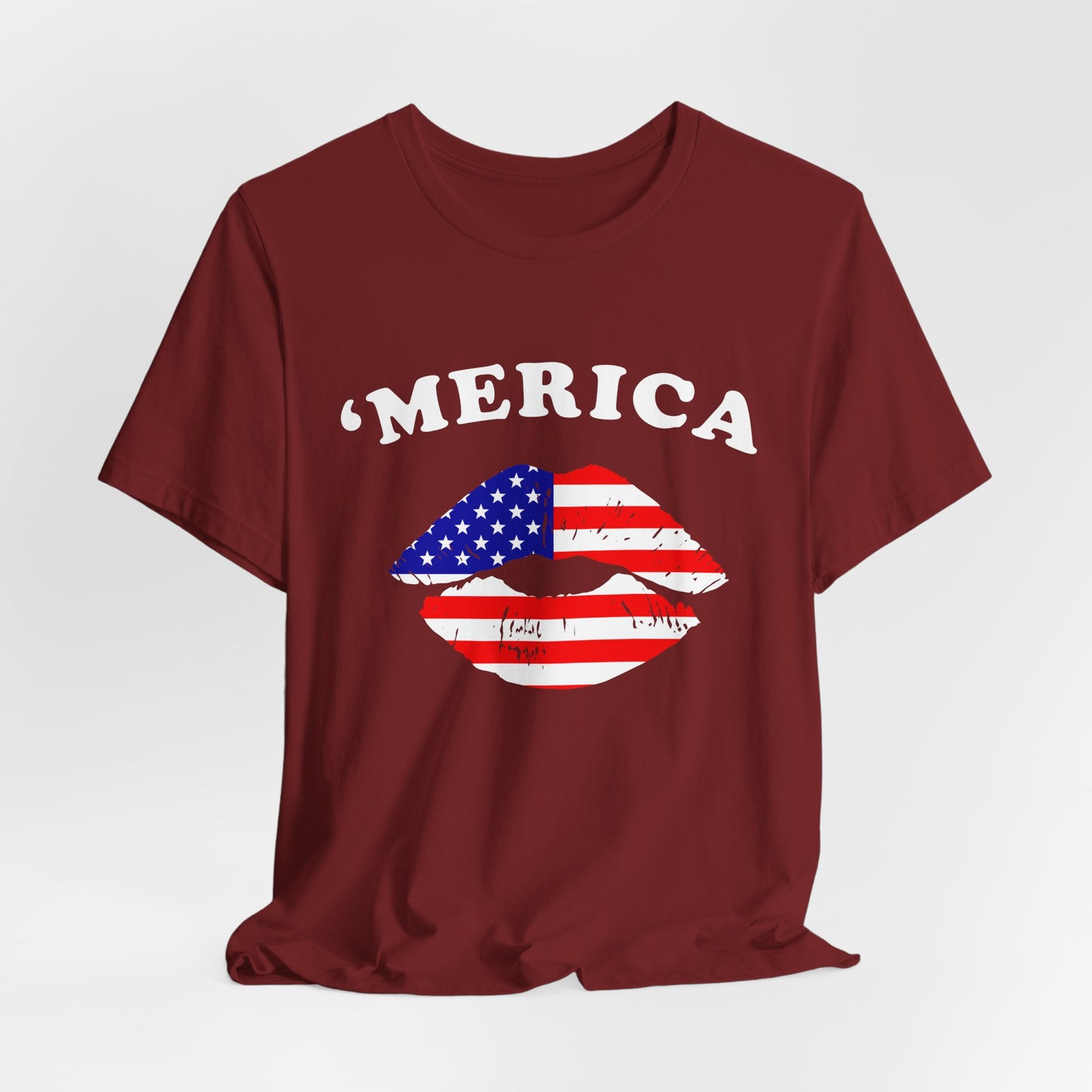 'Merica Unisex Jersey Tee, Patriotic Short Sleeve Shirt, USA Flag Design, Independence Day Apparel, Festival Wear, Summer Casual - 13519