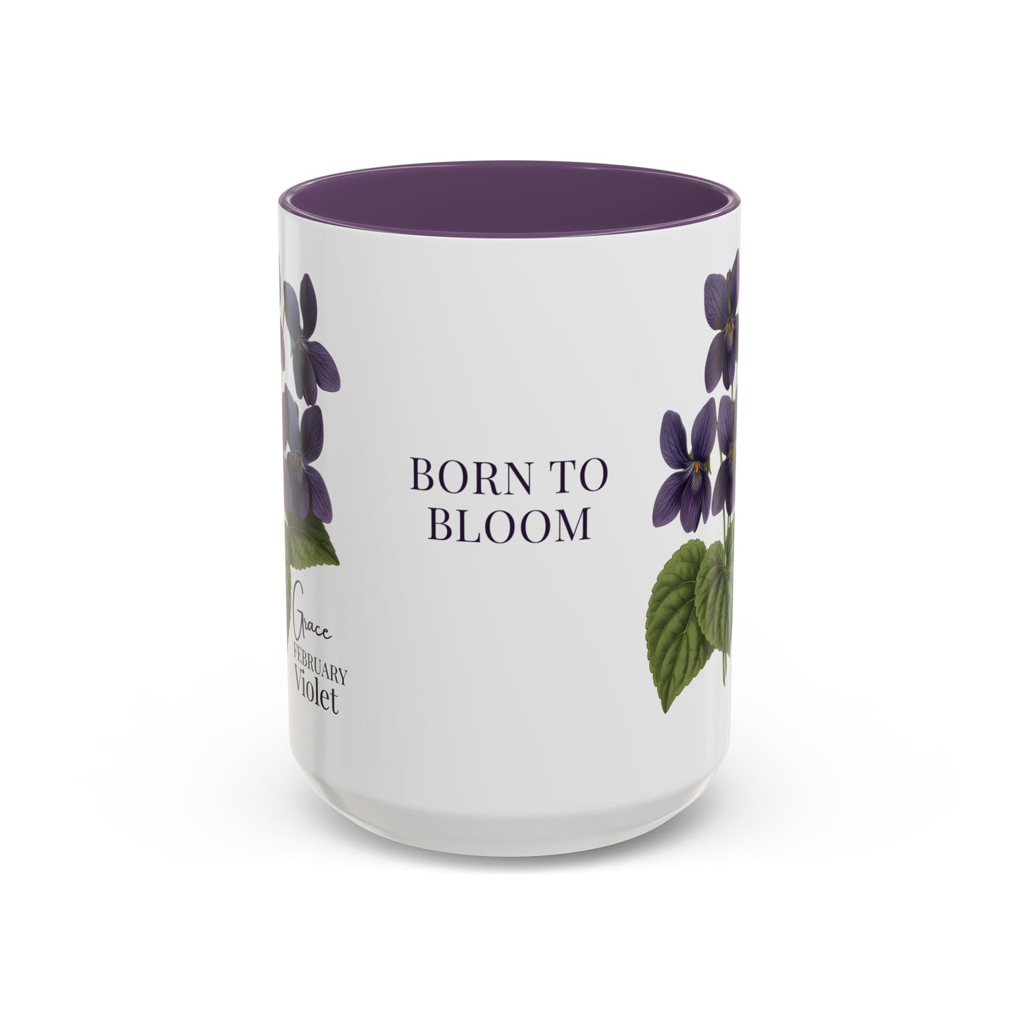 February Birth Flower Violet Mug – Personalized Name Coffee Cup - 14687