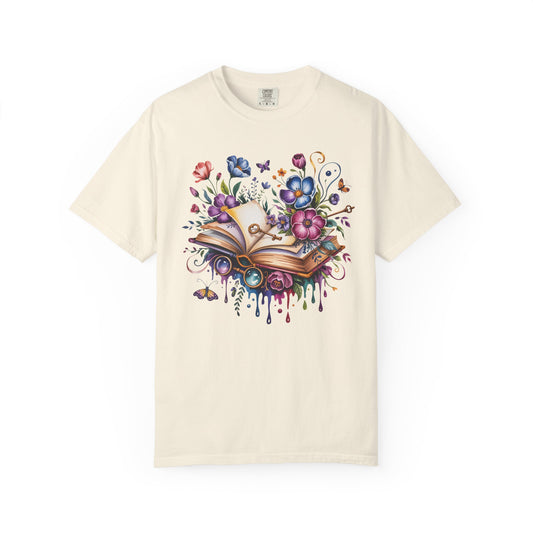 Magic Book Floral T-Shirt – Colorful Open Book & Flowers, Book Lover Gift Tee - 14830