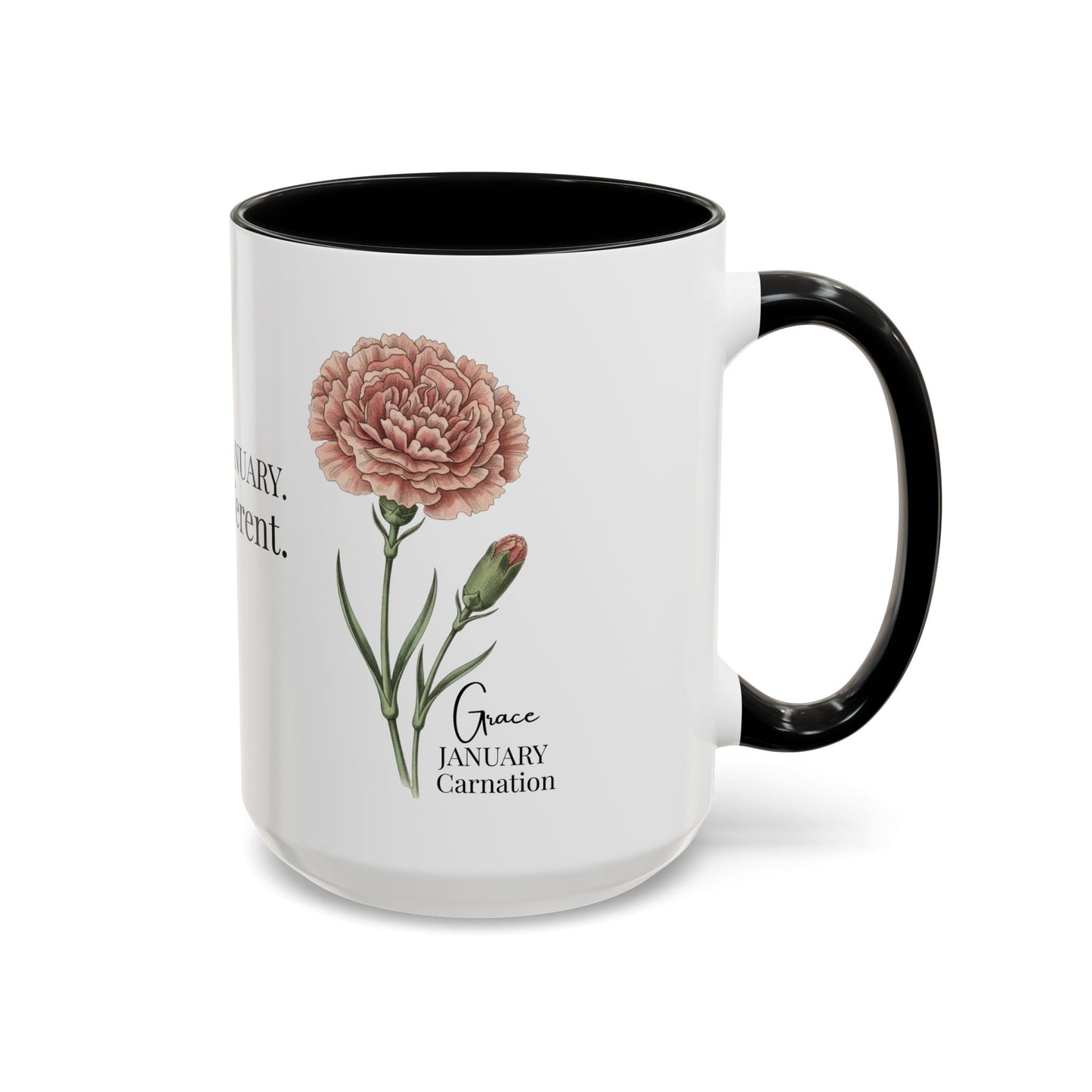 January Carnation Birth Flower Accent Coffee Mug – Customizable (11oz / 15oz) - 14671