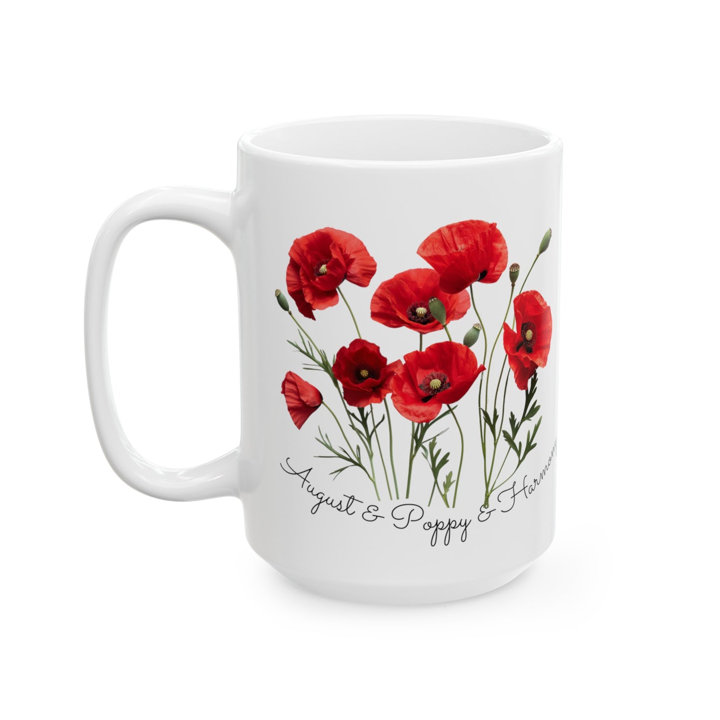 Happy Birthday August, Poppy, Customized Ceramic Mug, (11oz, 15oz)