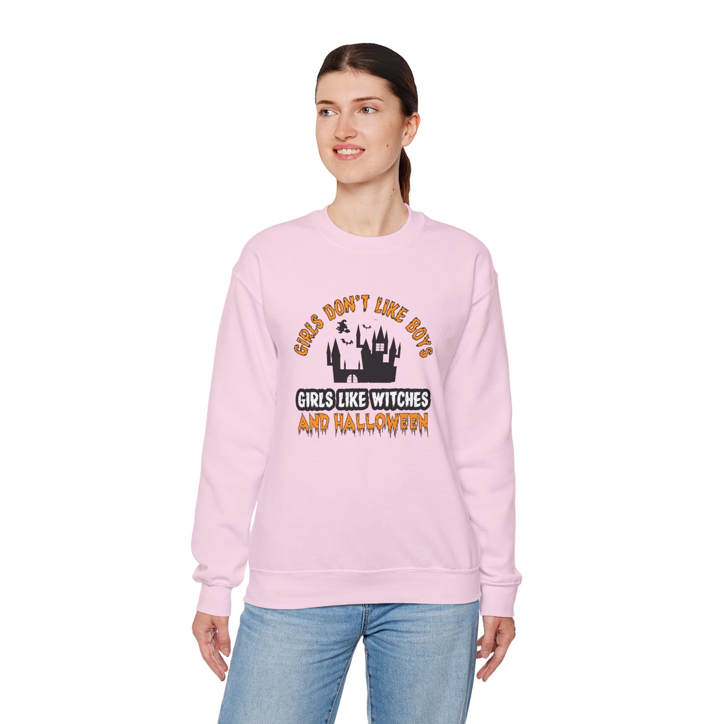 Girls Don't Like Boys. Girls Like Witches and Halloween - Unisex Heavy Blend™ Crewneck Sweatshirt - 12316