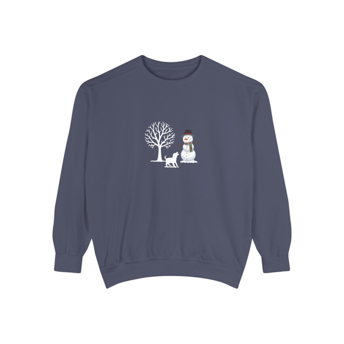 Winter Tree, Snowman, Puppy - Unisex Garment-Dyed Sweatshirt - 10261