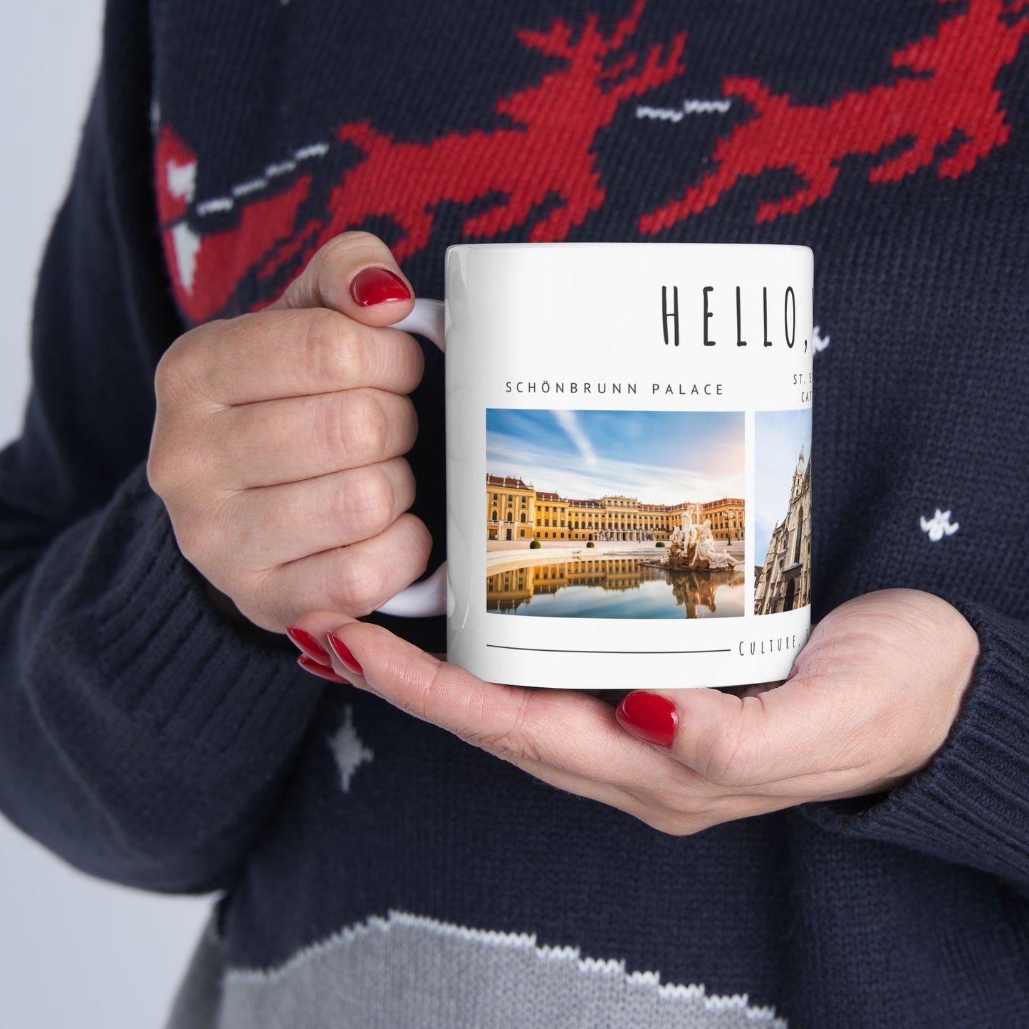 Hello Vienna! Scenic Ceramic Mug - 11oz & 15oz, Perfect for Travelers & Coffee Lovers - 12166
