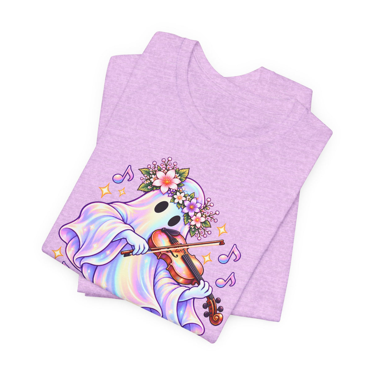 Ghost Violin T-Shirt, Cute Pastel Floral Music Lover Tee - 14528