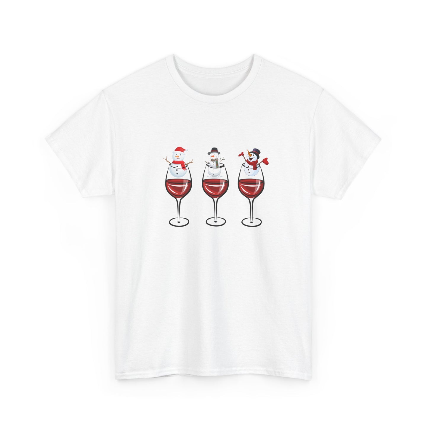 Snowmen & Glass of Wine - Unisex Heavy Cotton Tee