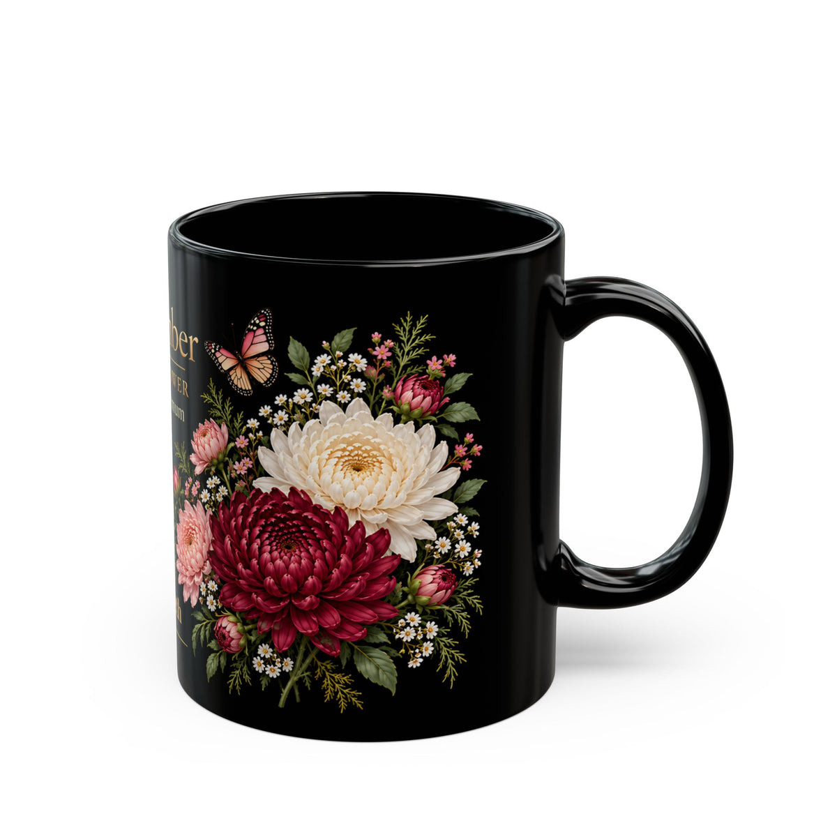 November Chrysanthemum Birth Flower Mug, Personalized Black Floral Mug - 14546