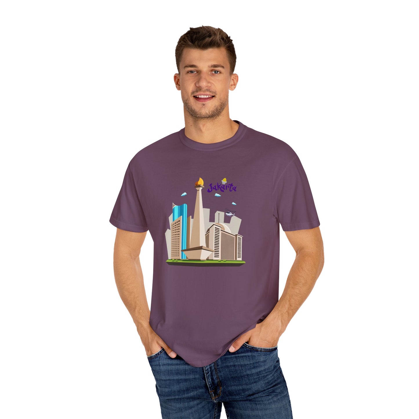 Jakarta Cityscape Unisex Garment-Dyed T-Shirt - Casual Travel Tee - 12129