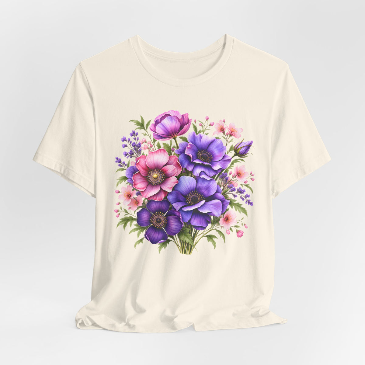 Purple & Pink Floral Bouquet T-Shirt, Colorful Botanical Flower Tee - 14537